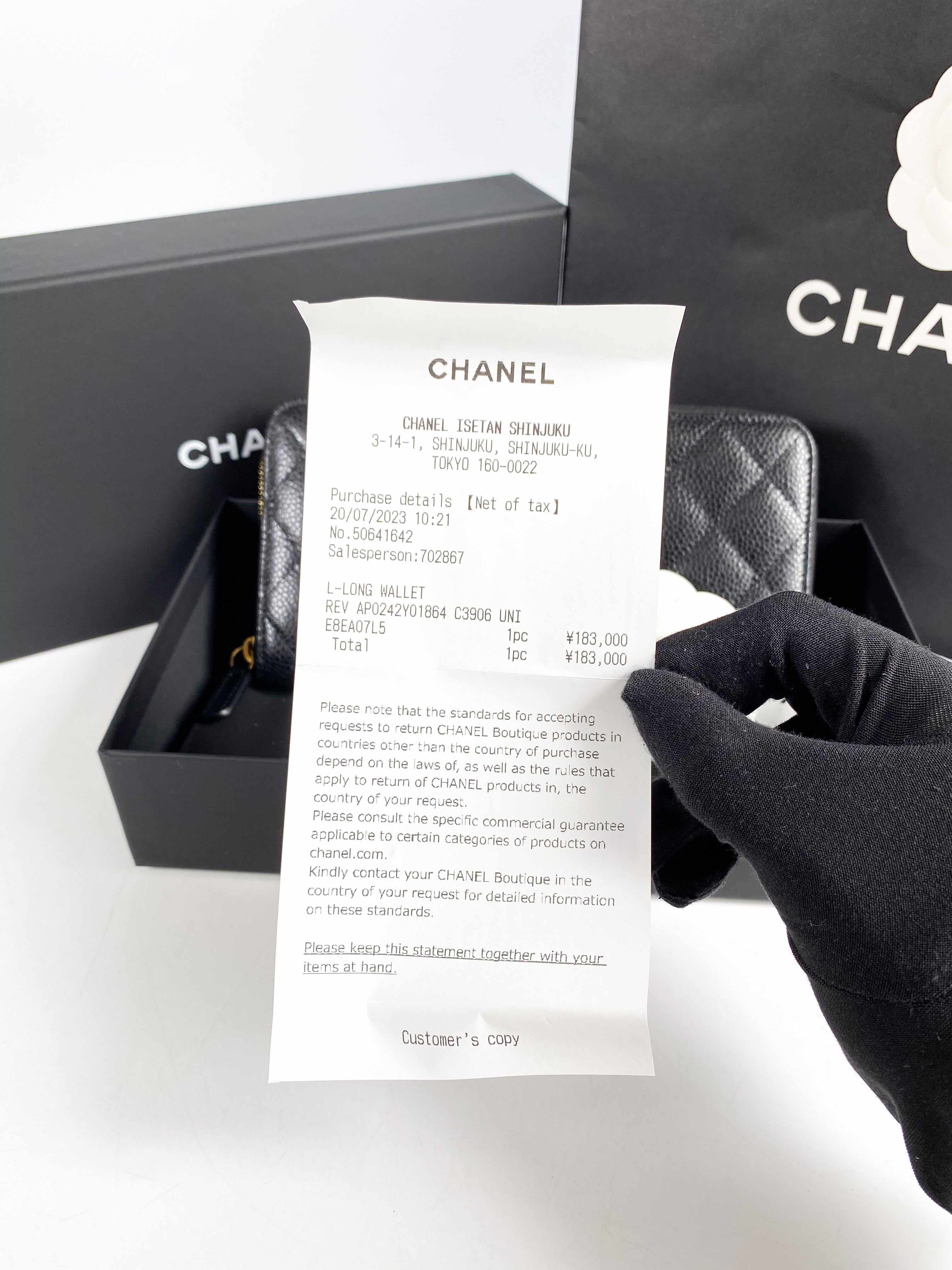 Chanel Classic Long Zipped Wallet Black Caviar Leather & Gold Hardware (Microchip)
