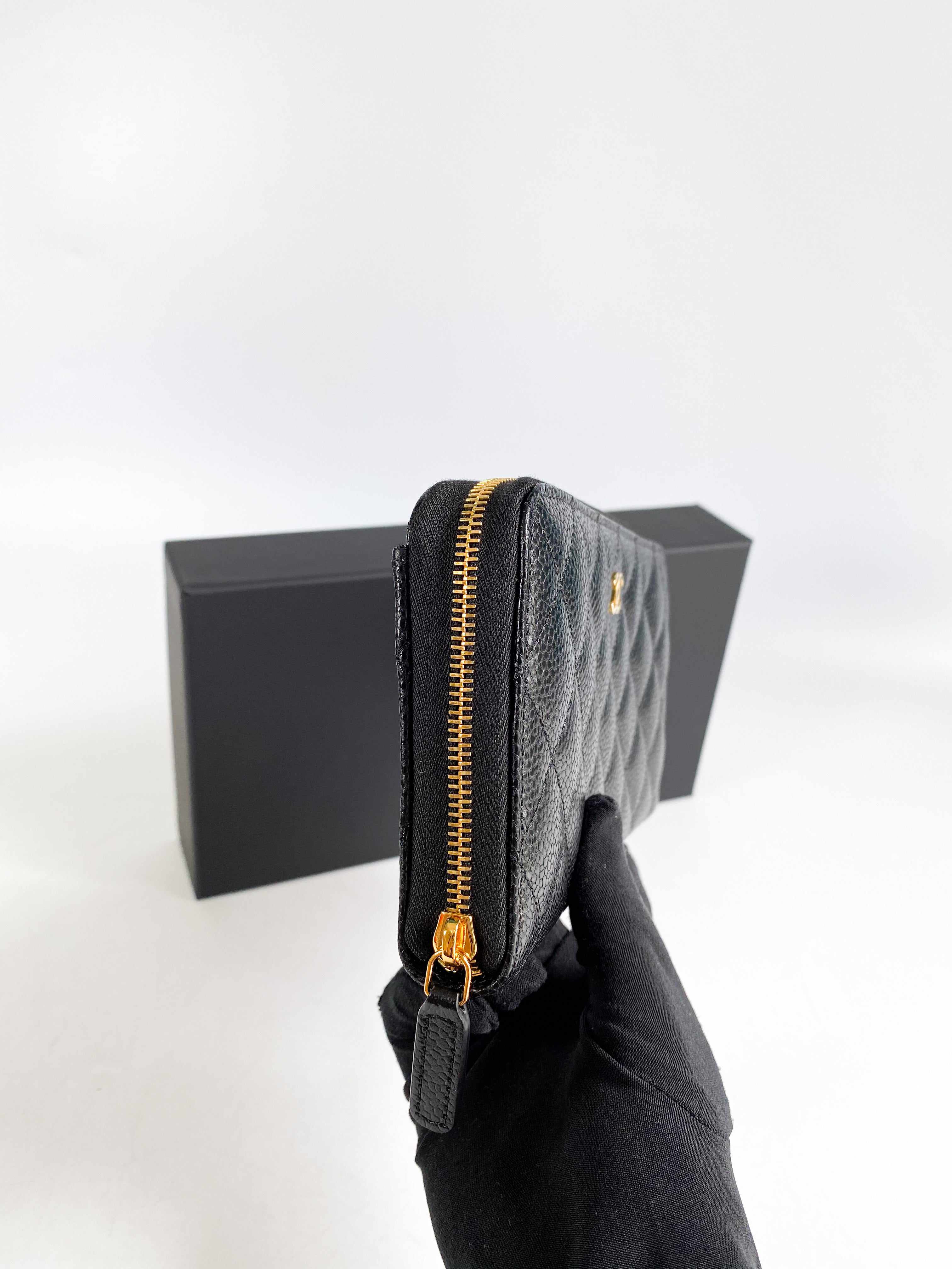 Chanel Classic Long Zipped Wallet Black Caviar Leather & Gold Hardware (Microchip)