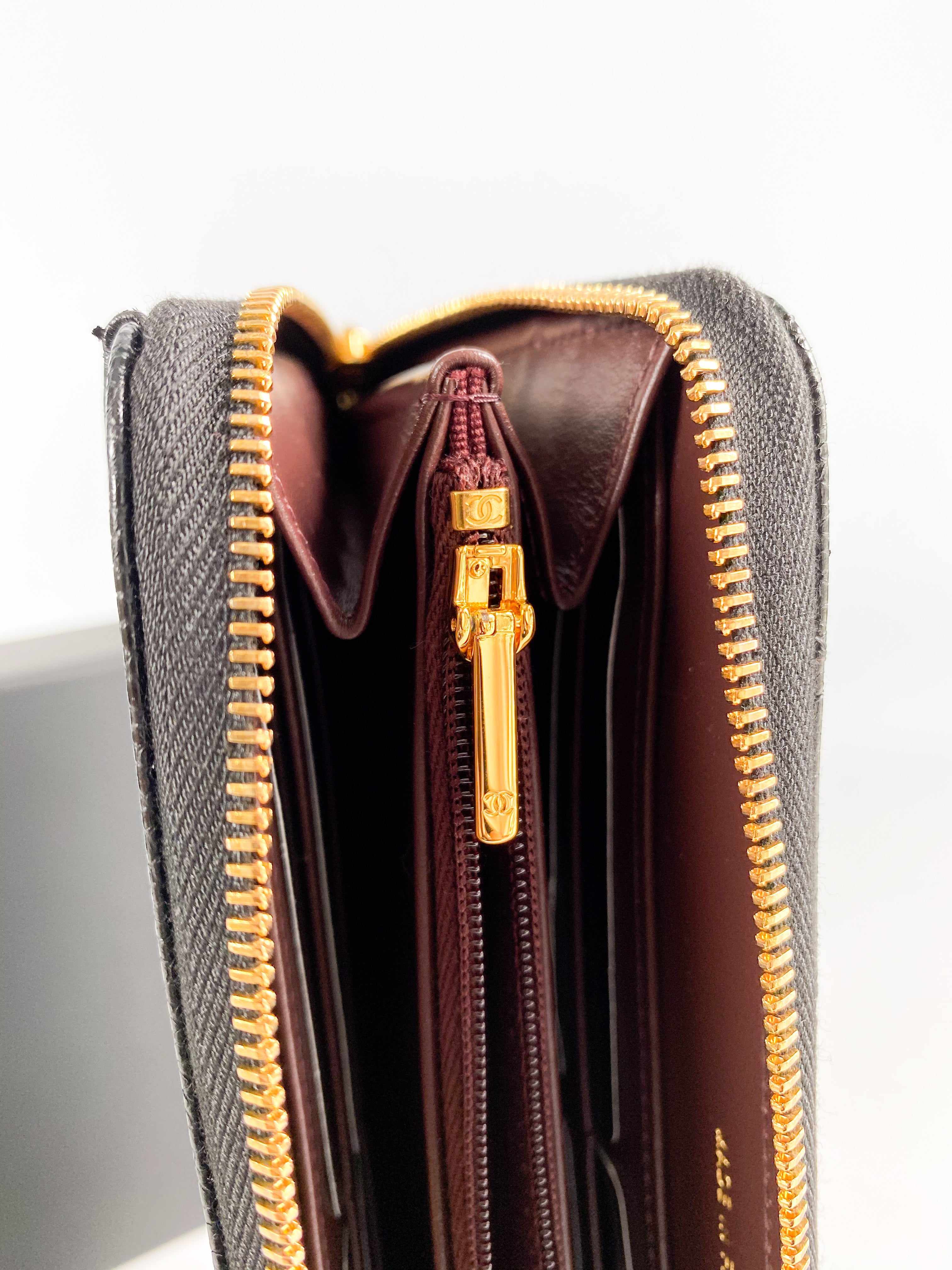 Chanel Classic Long Zipped Wallet Black Caviar Leather & Gold Hardware (Microchip)