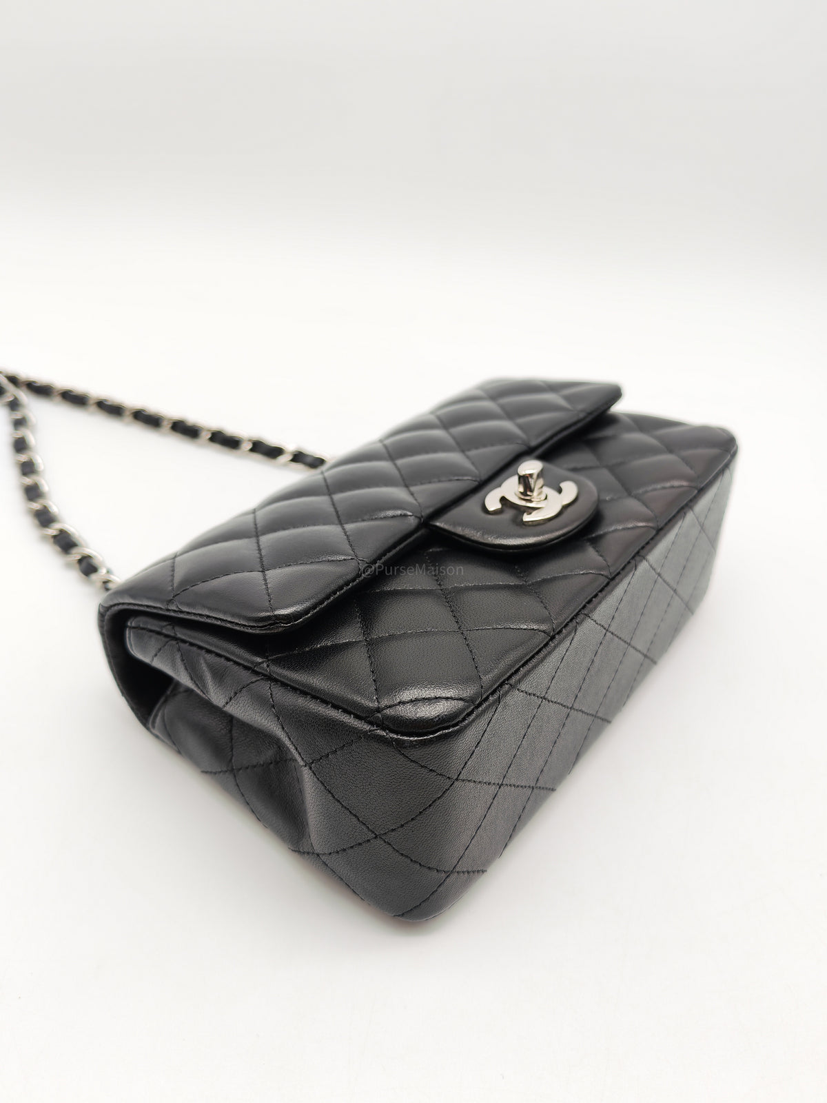 Chanel Classic Mini Rectangular Flap Bag in Black Lambskin Leather Silver Hardware (Series 25) | Purse Maison Luxury Bags Shop
