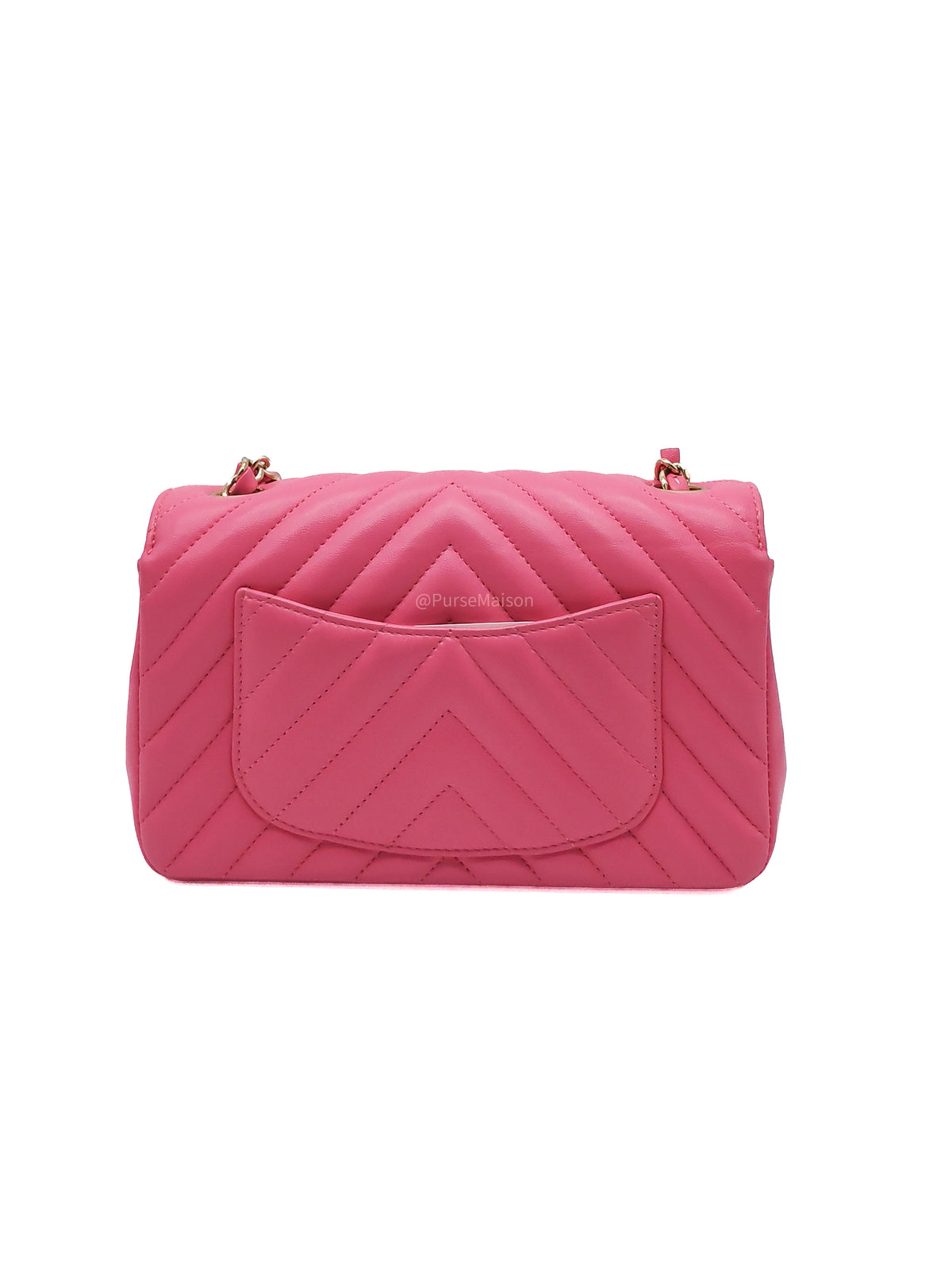 Chanel Classic Mini Rectangular Flap Bag in Pink Chevron Lambskin Leather Light Gold Hardware (Series 27) | Purse Maison Luxury Bags Shop