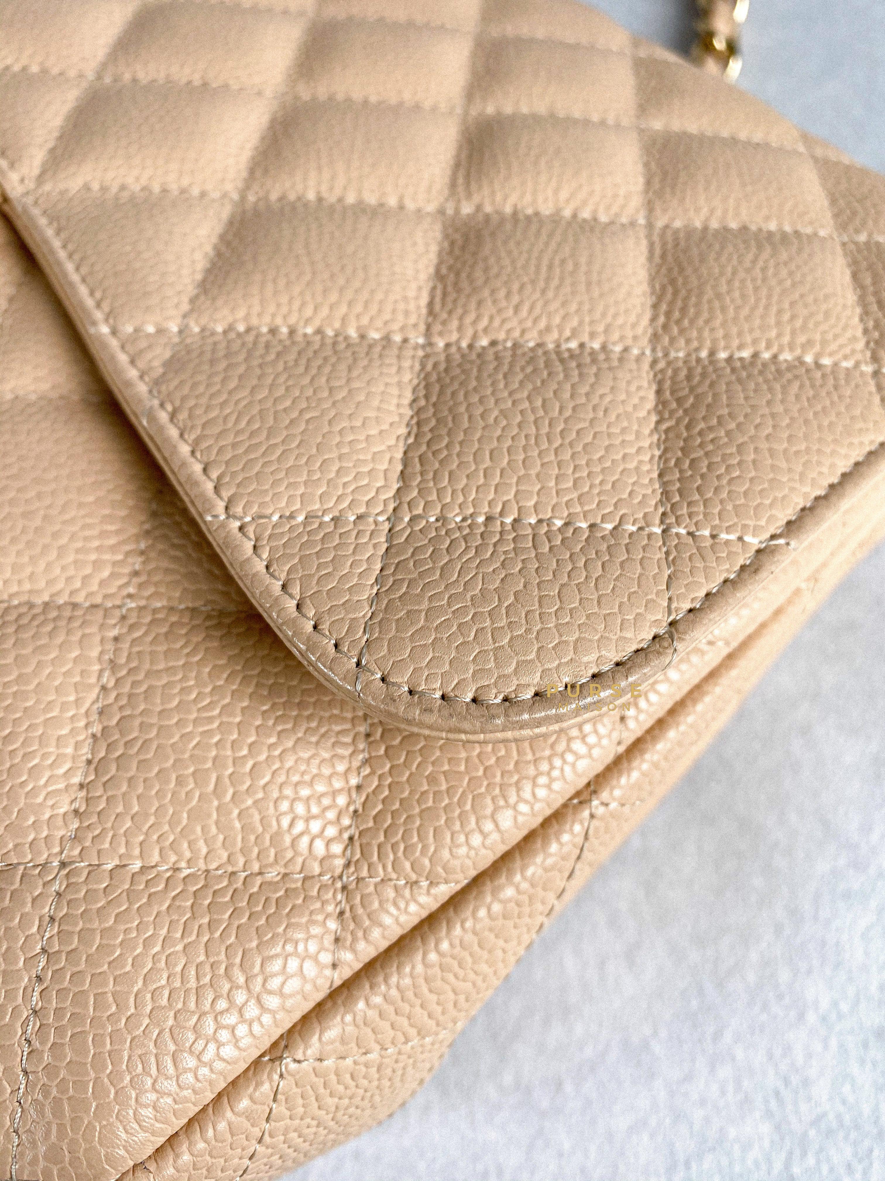 Chanel Classic Single Flap Jumbo in Beige Clair Quilted Caviar and Gold Hardware (Series 13) | Purse Maison Luxury Bags Shop