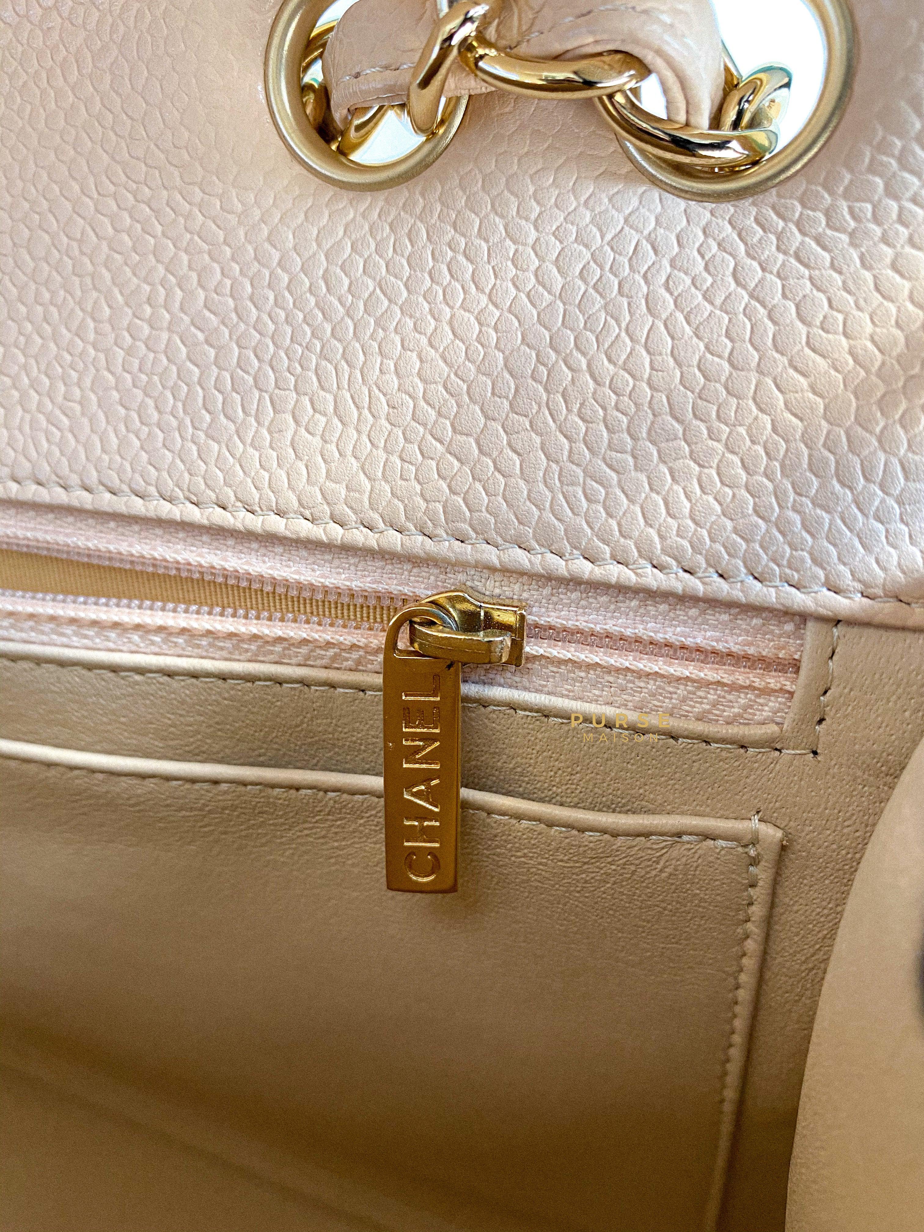 Chanel Classic Single Flap Jumbo in Beige Clair Quilted Caviar and Gold Hardware (Series 13) | Purse Maison Luxury Bags Shop