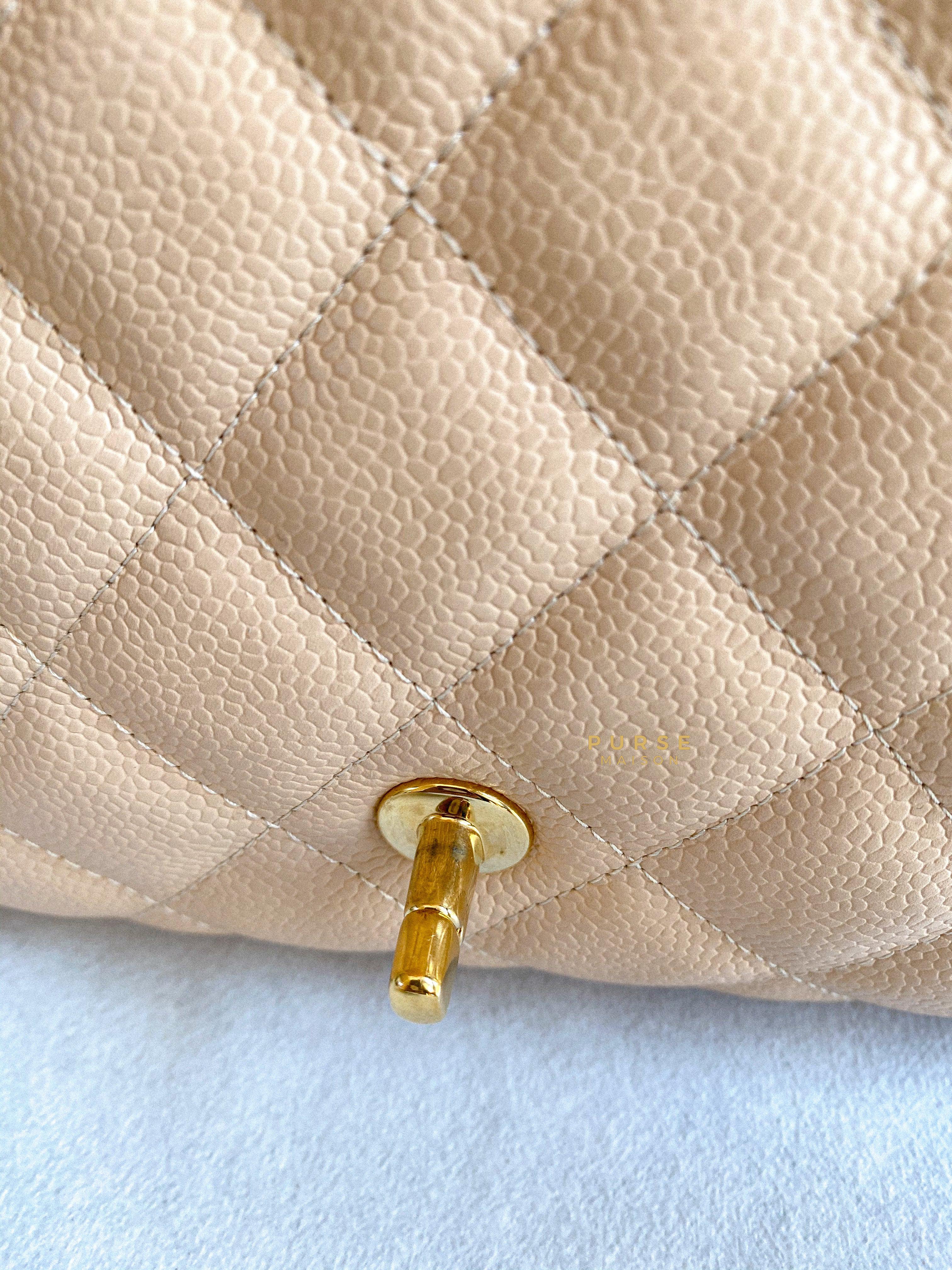 Chanel Classic Single Flap Jumbo in Beige Clair Quilted Caviar and Gold Hardware (Series 13) | Purse Maison Luxury Bags Shop