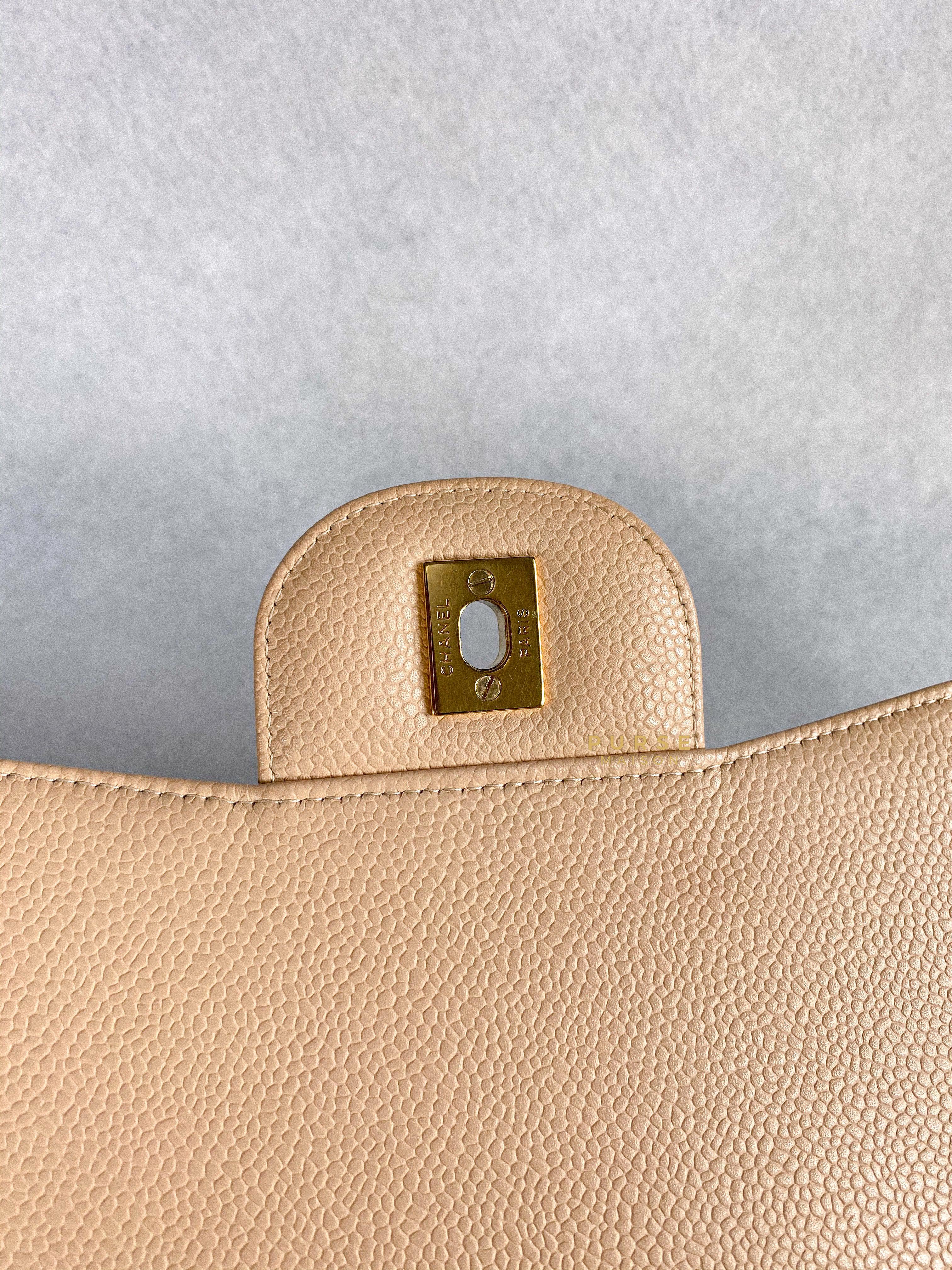 Chanel Classic Single Flap Jumbo in Beige Clair Quilted Caviar and Gold Hardware (Series 13) | Purse Maison Luxury Bags Shop