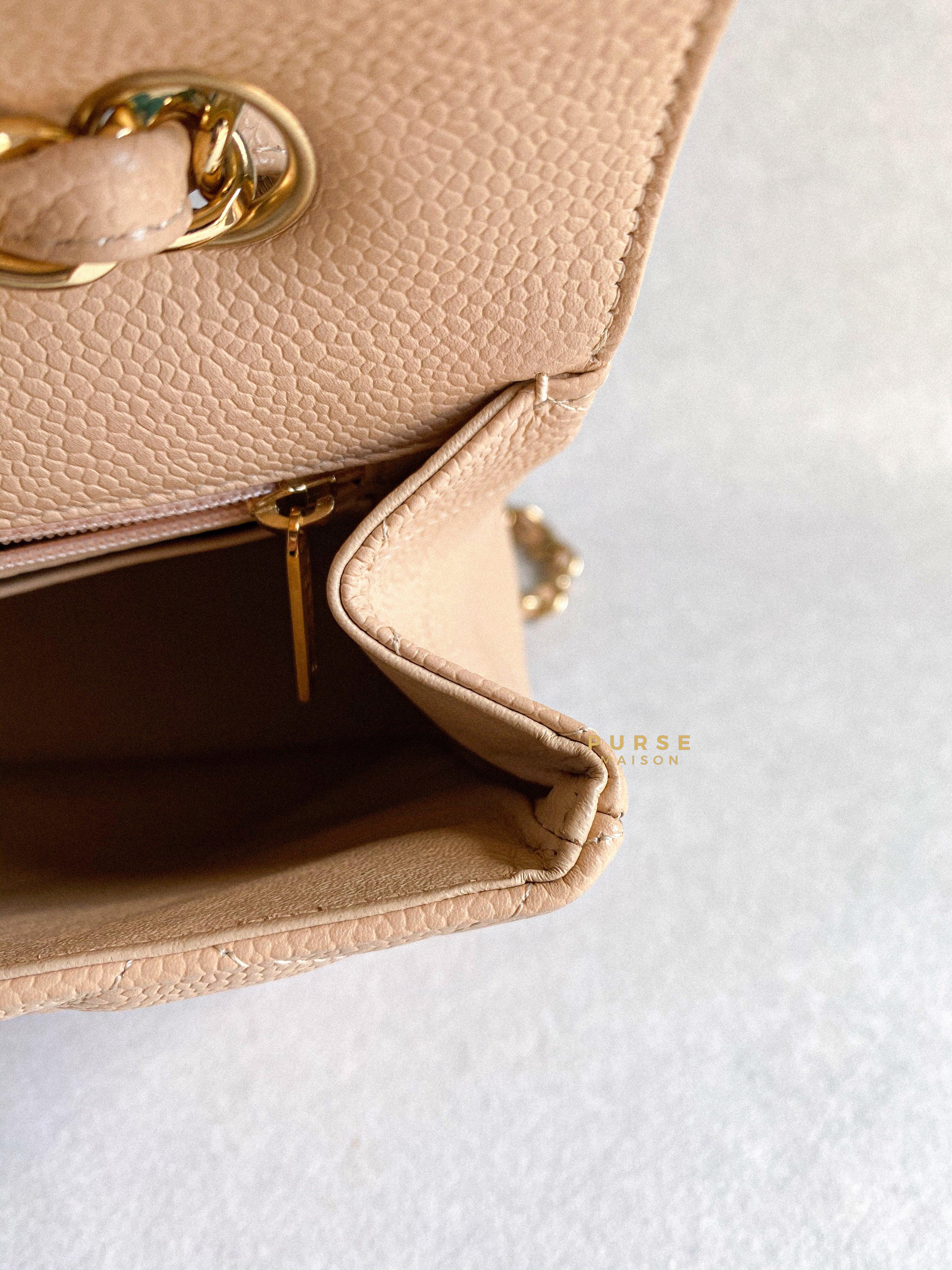Chanel Classic Single Flap Jumbo in Beige Clair Quilted Caviar and Gold Hardware (Series 13) | Purse Maison Luxury Bags Shop