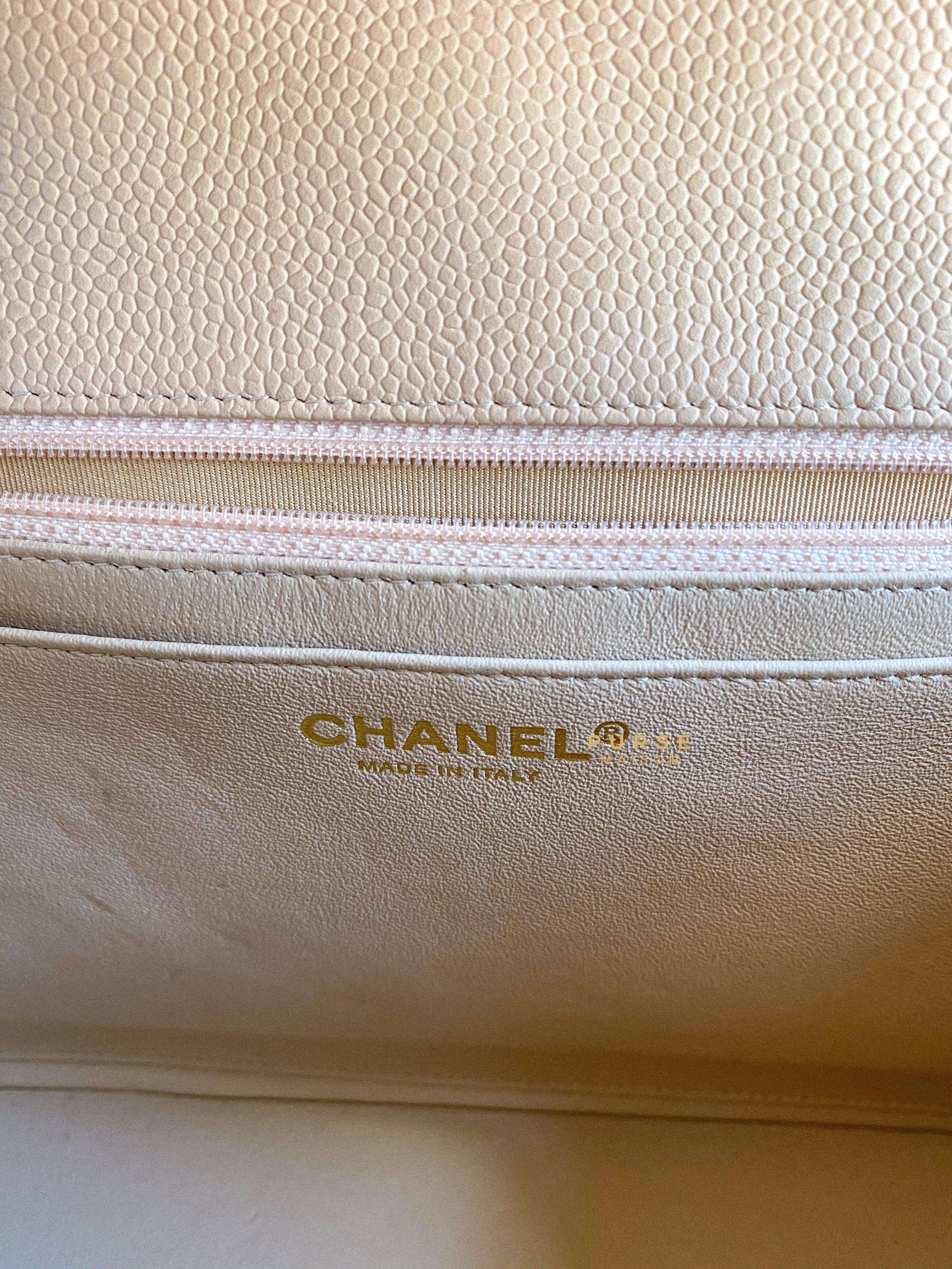 Chanel Classic Single Flap Jumbo in Beige Clair Quilted Caviar and Gold Hardware (Series 13) | Purse Maison Luxury Bags Shop