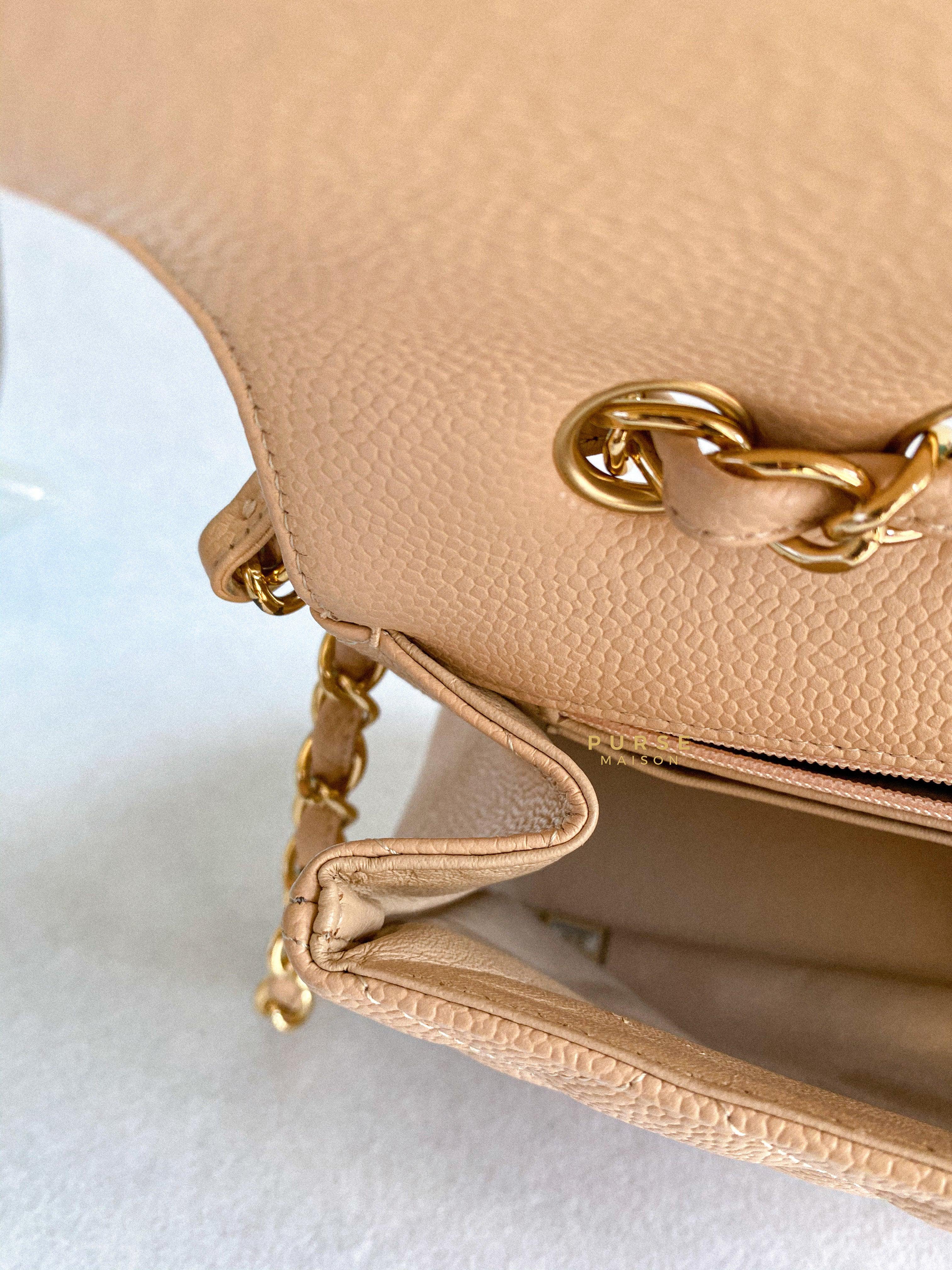 Chanel Classic Single Flap Jumbo in Beige Clair Quilted Caviar and Gold Hardware (Series 13) | Purse Maison Luxury Bags Shop