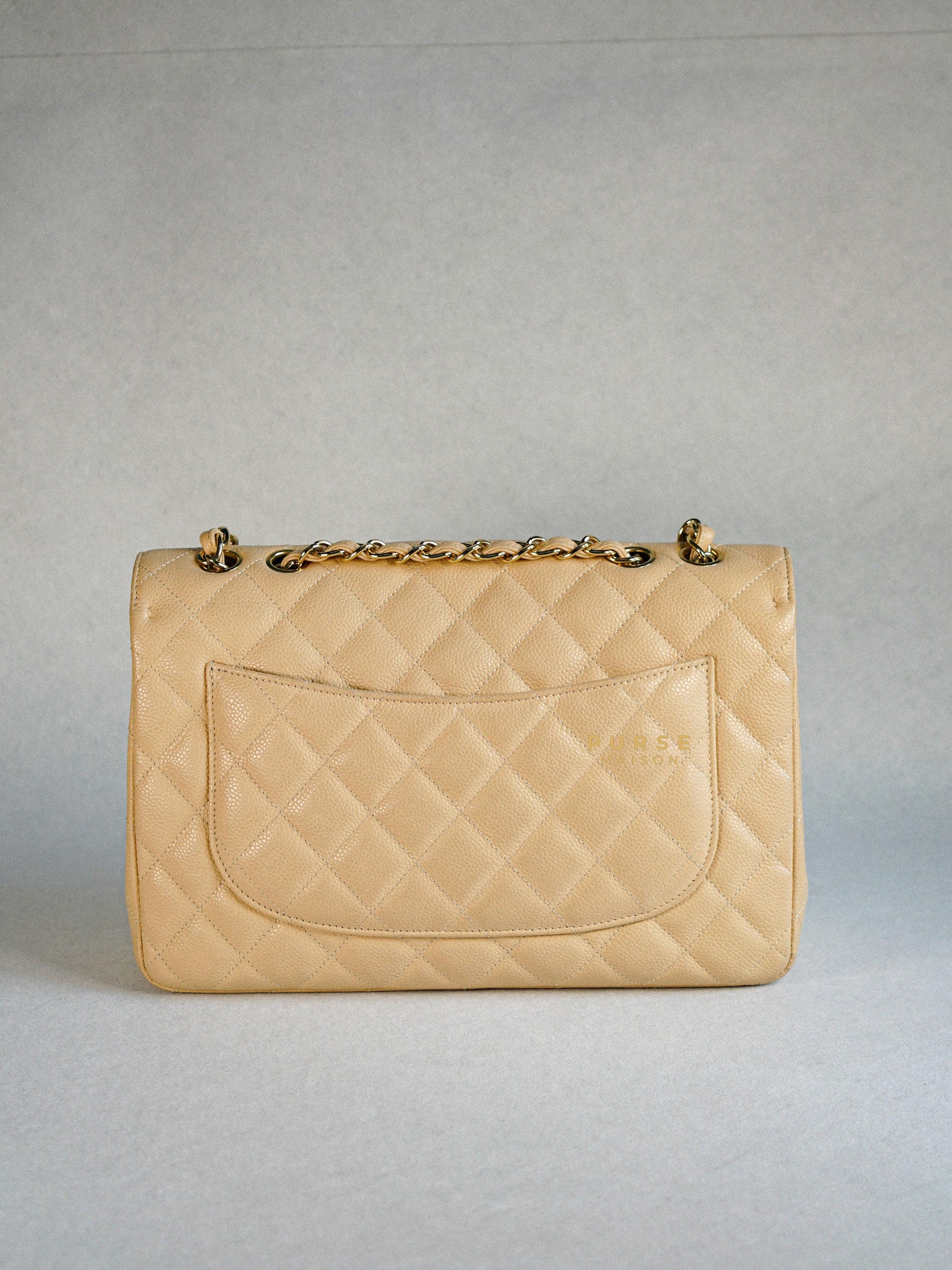 Chanel Classic Single Flap Jumbo in Beige Clair Quilted Caviar and Gold Hardware (Series 13) | Purse Maison Luxury Bags Shop