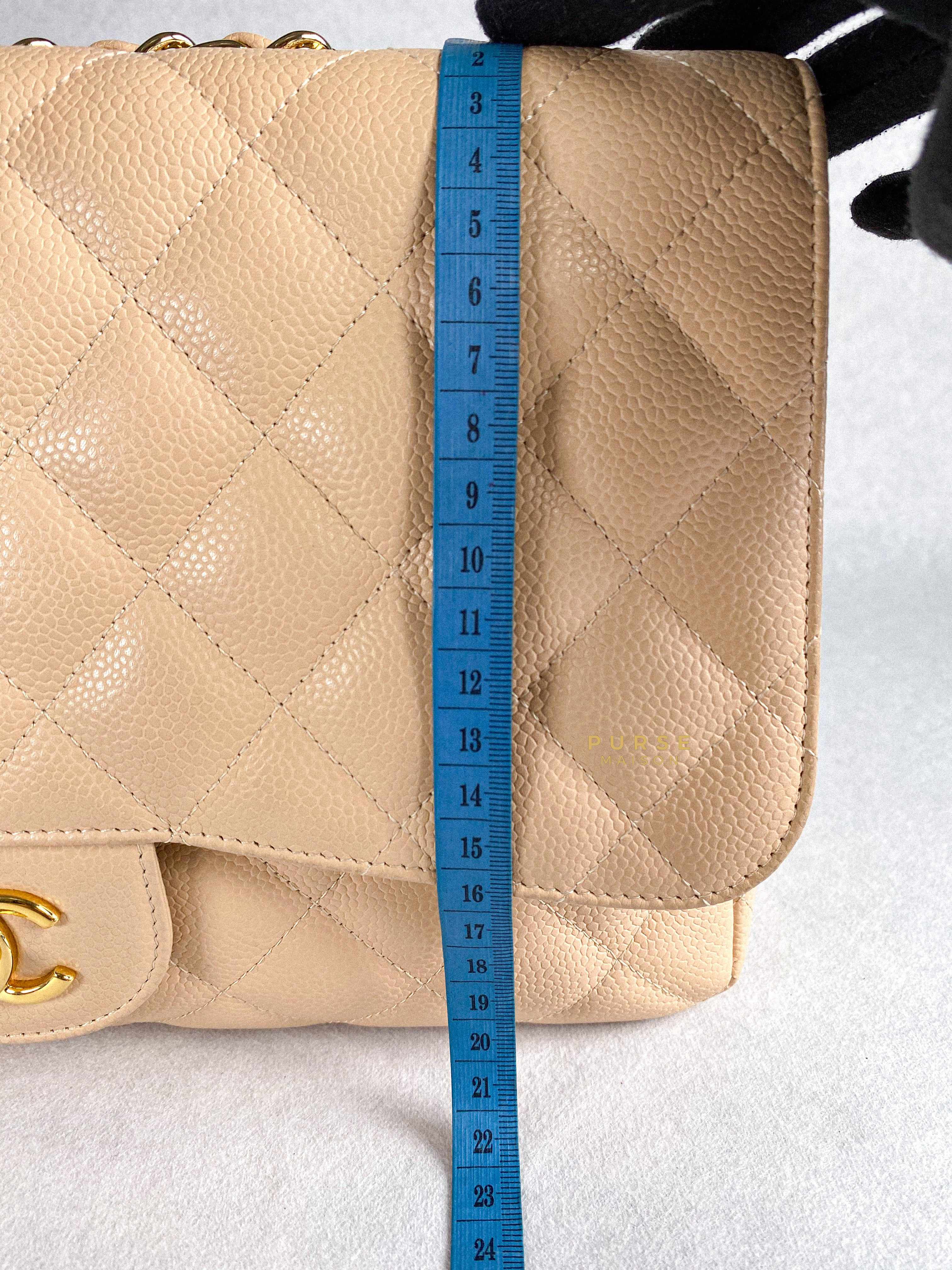 Chanel Classic Single Flap Jumbo in Beige Clair Quilted Caviar and Gold Hardware (Series 13) | Purse Maison Luxury Bags Shop