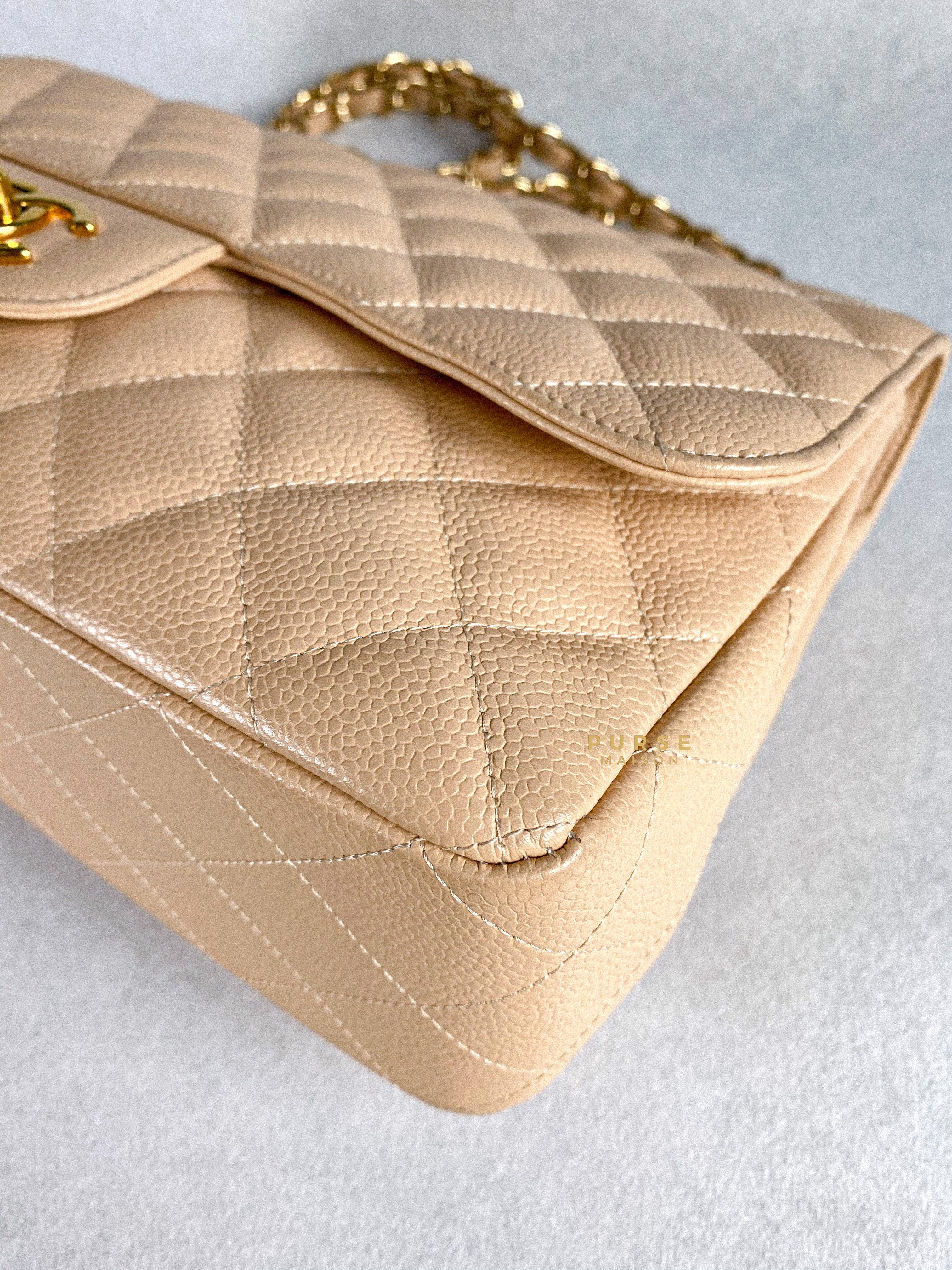 Chanel Classic Single Flap Jumbo in Beige Clair Quilted Caviar and Gold Hardware (Series 13) | Purse Maison Luxury Bags Shop