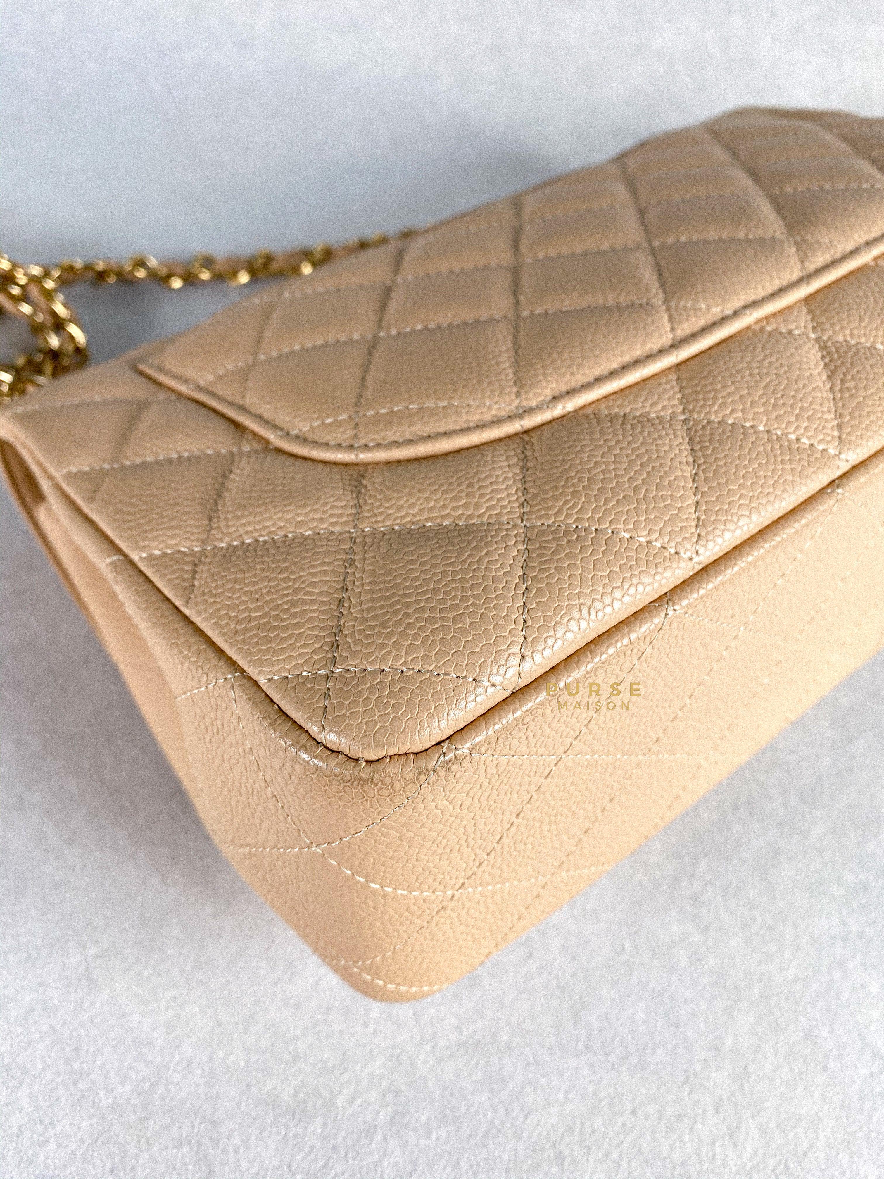 Chanel Classic Single Flap Jumbo in Beige Clair Quilted Caviar and Gold Hardware (Series 13) | Purse Maison Luxury Bags Shop