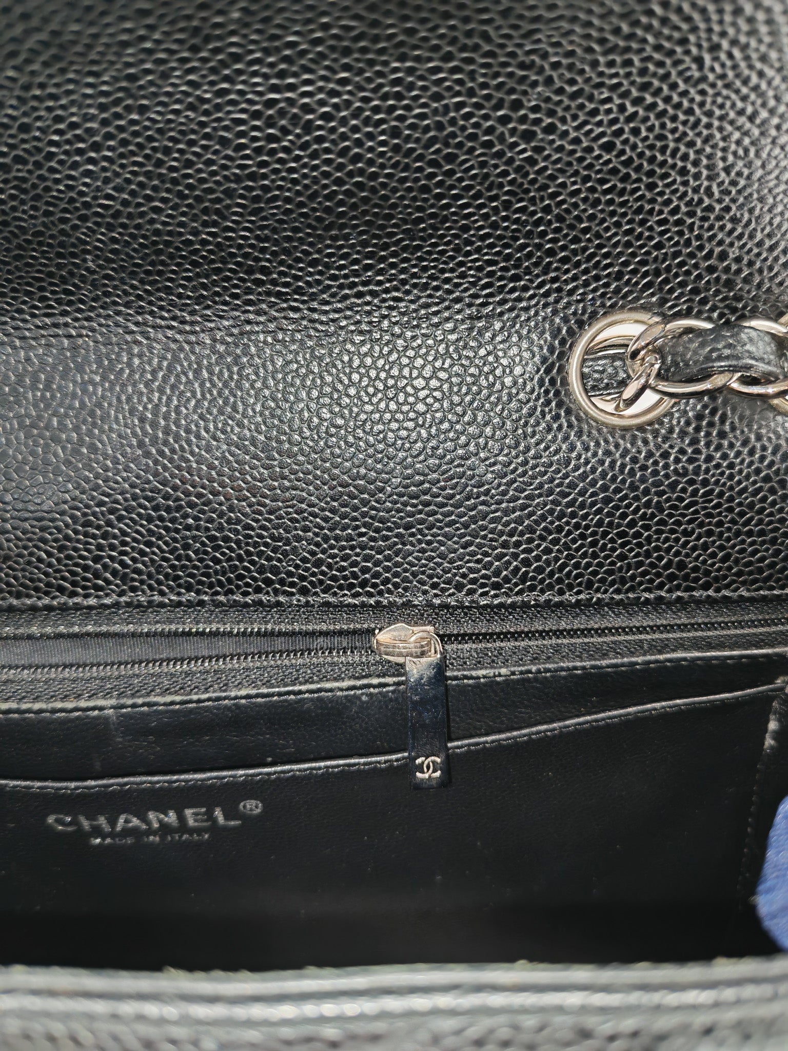 Chanel Classic Single Flap Jumbo in Black Caviar Leather Silver Hardware (Series 13) | Purse Maison Luxury Bags Shop