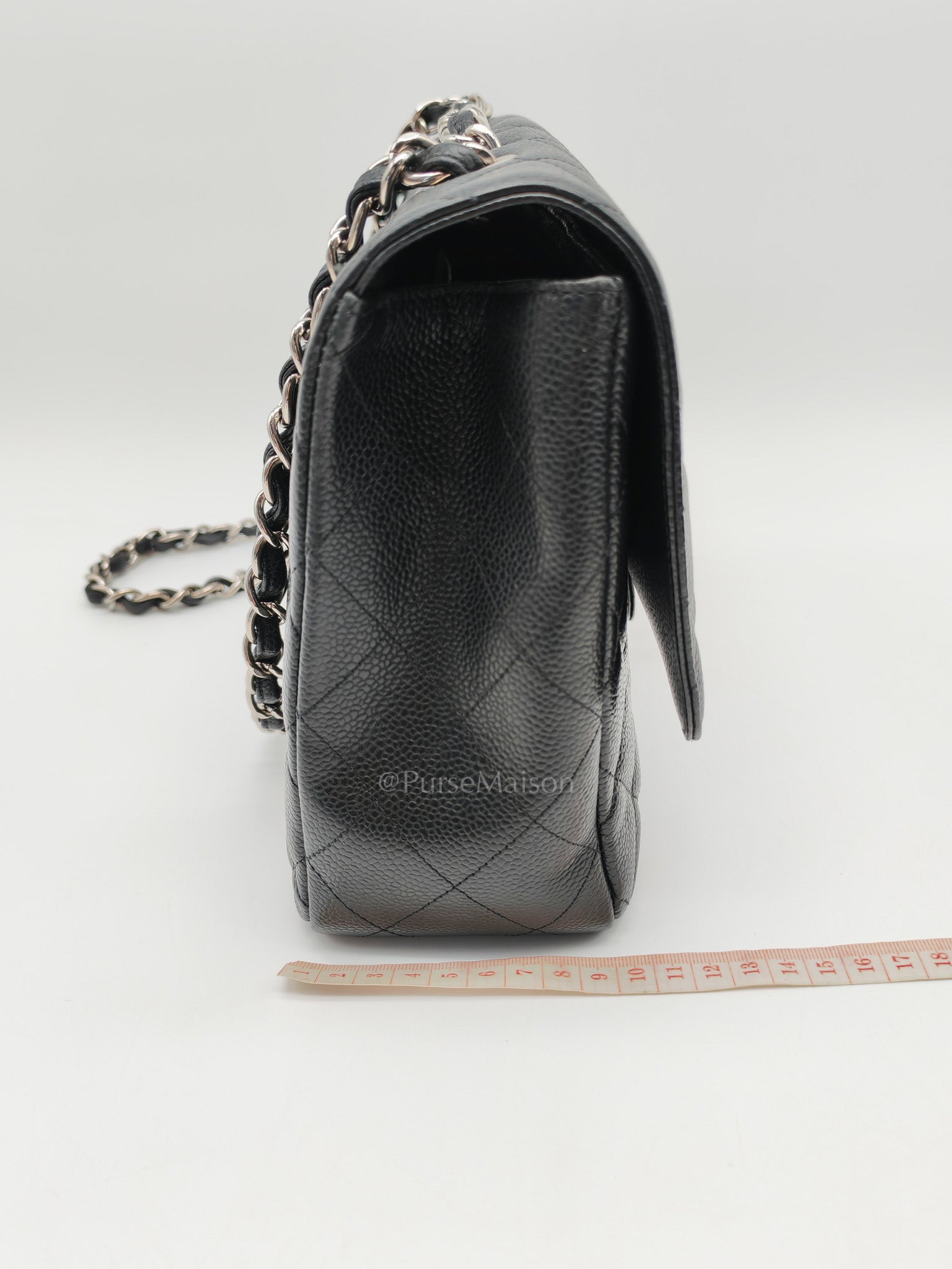 Chanel Classic Single Flap Jumbo in Black Caviar Leather Silver Hardware (Series 13) | Purse Maison Luxury Bags Shop