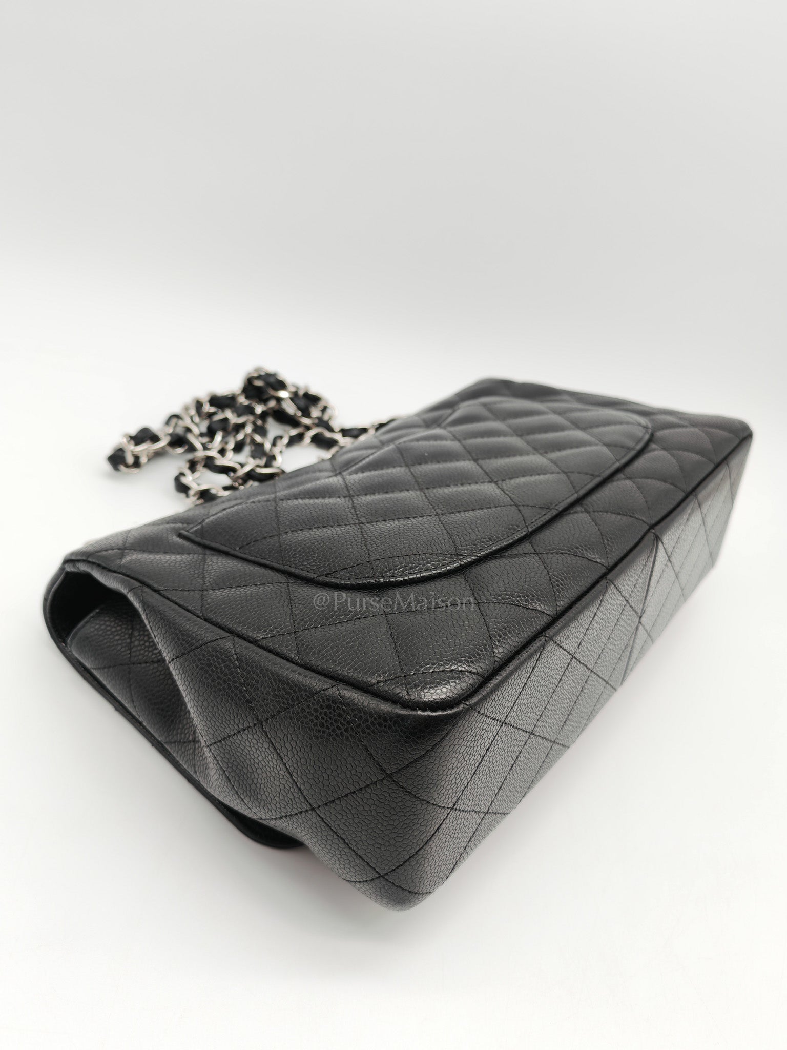Chanel Classic Double Flap Jumbo in Black Quilted Caviar Leather & Palladium Hardware Series 13 | Purse Maison Luxury Bags Shop