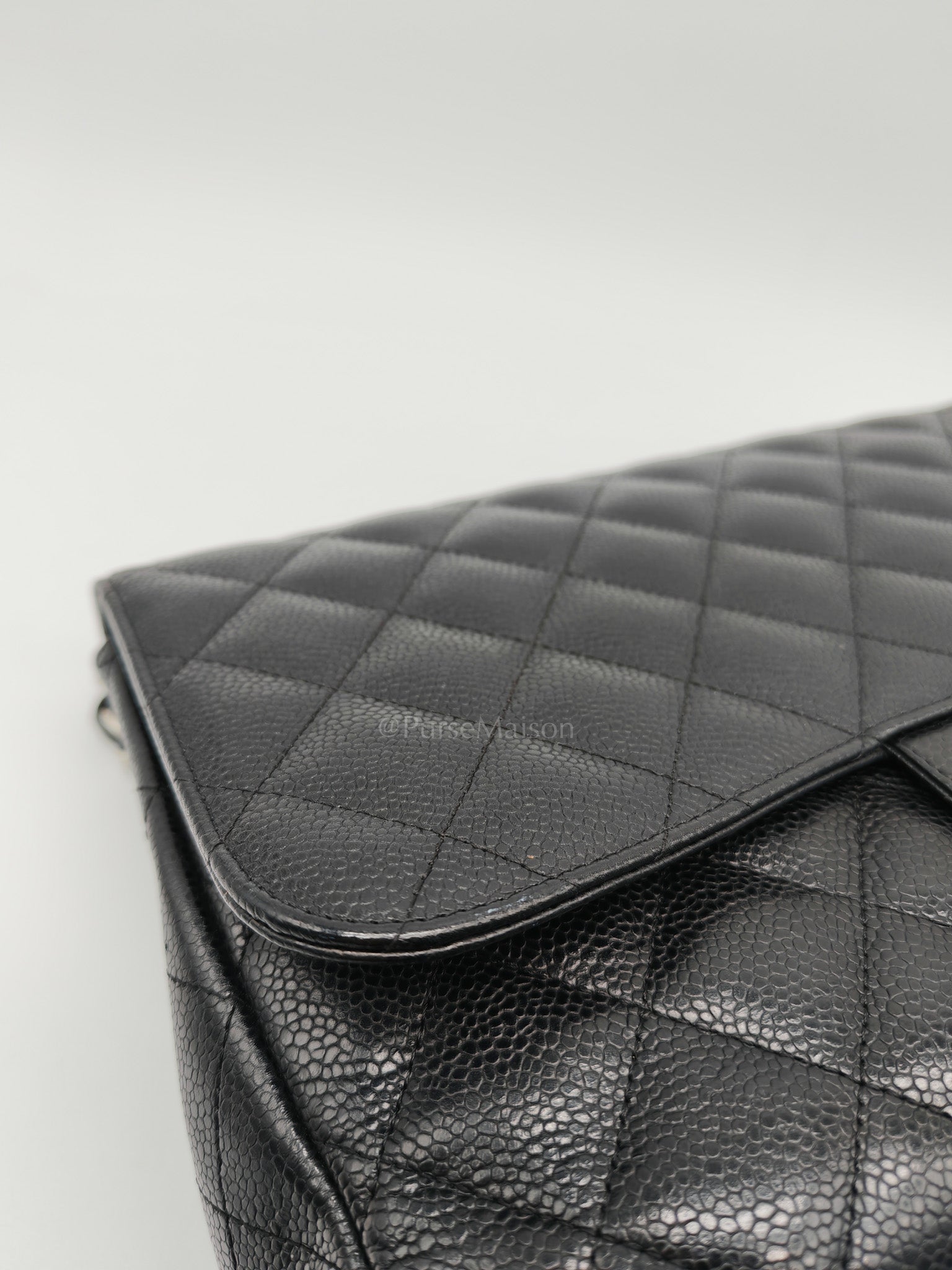 Chanel Classic Double Flap Jumbo in Black Quilted Caviar Leather & Palladium Hardware Series 13 | Purse Maison Luxury Bags Shop