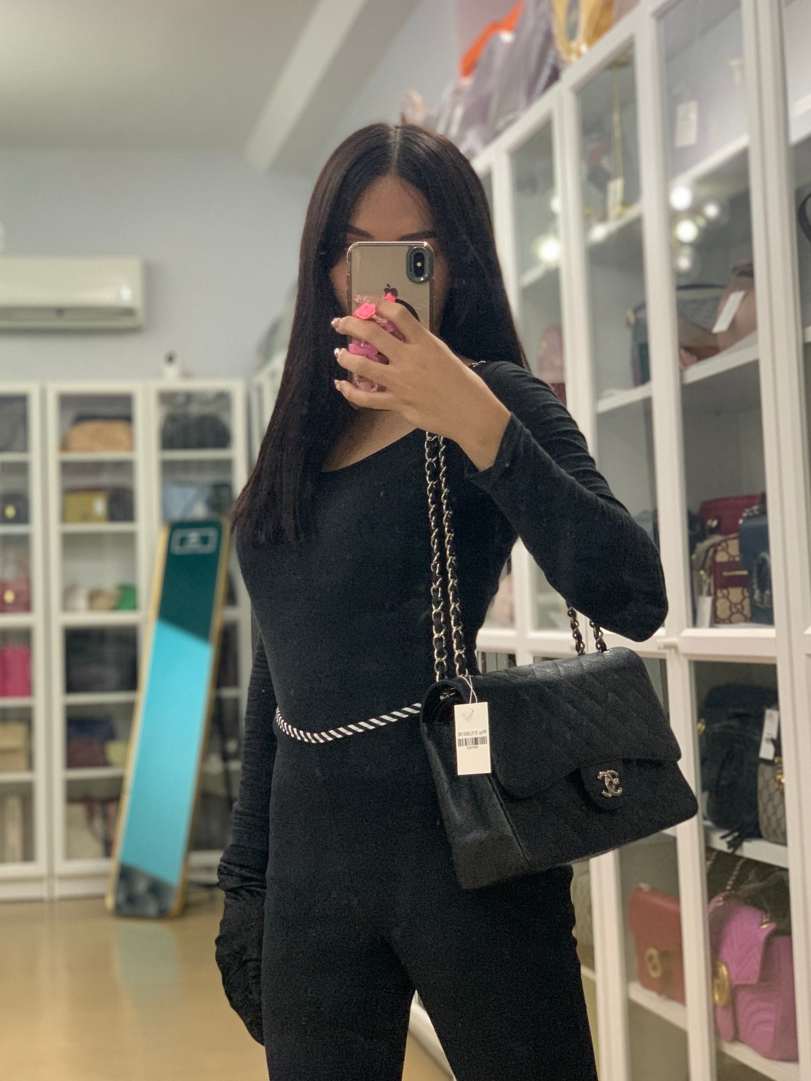 Classic Double Flap Jumbo in Black Quilted Caviar Leather Silver Hardware Series 17 | Purse Maison Luxury Bags Shop