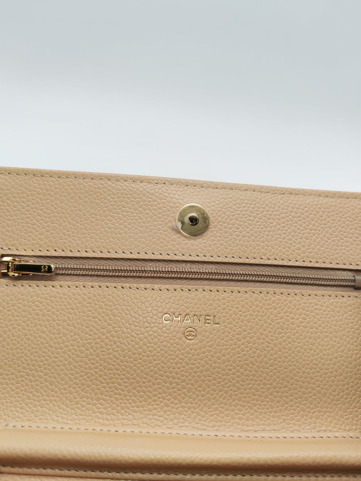 Chanel Classic Wallet On Chain (WOC) in Beige Clair Caviar Leather and Gold Hardware Microchip) | Purse Maison Luxury Bags Shop