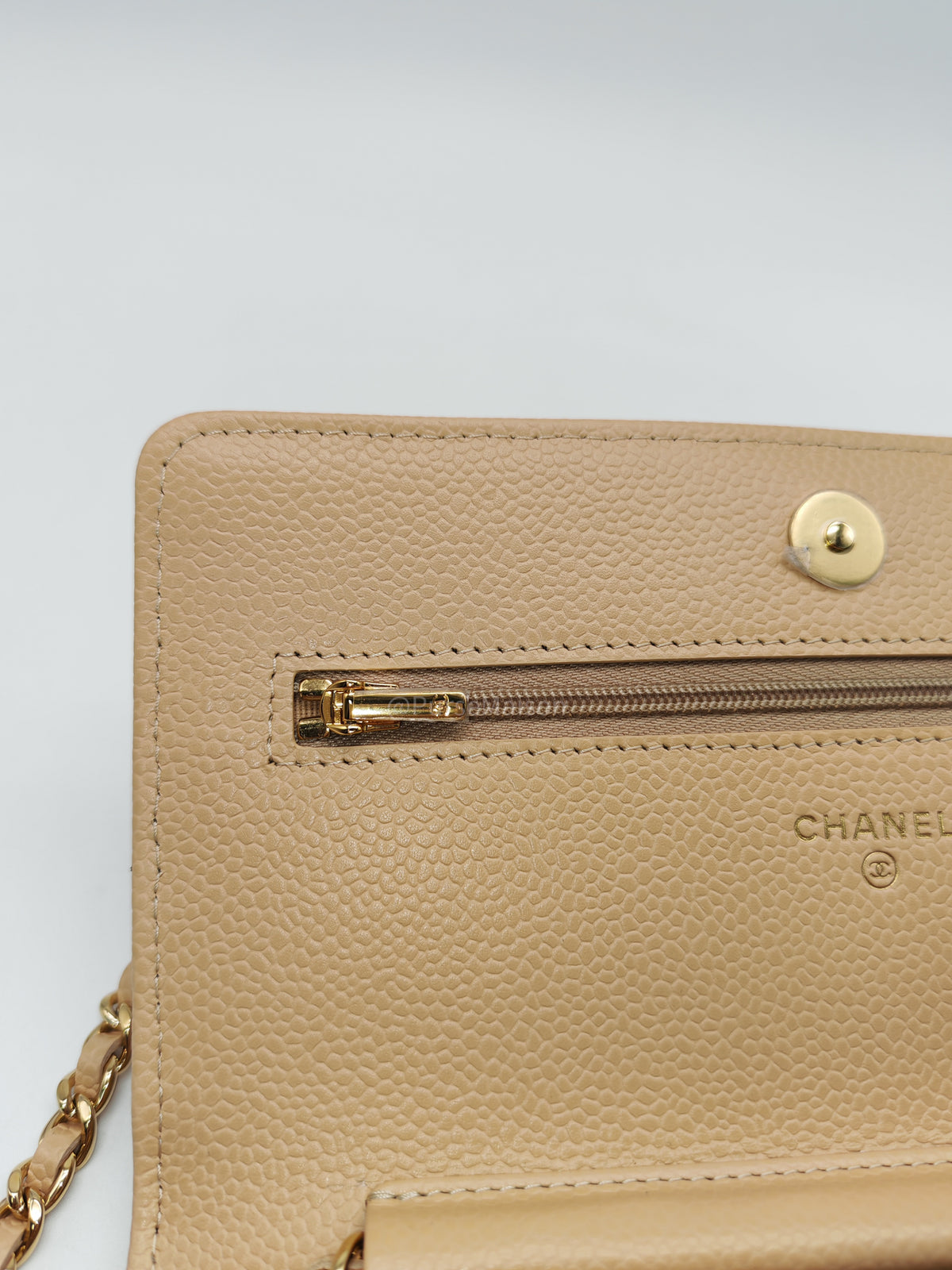 Chanel Classic Wallet On Chain (WOC) in Beige Clair Caviar Leather and Gold Hardware Microchip) | Purse Maison Luxury Bags Shop