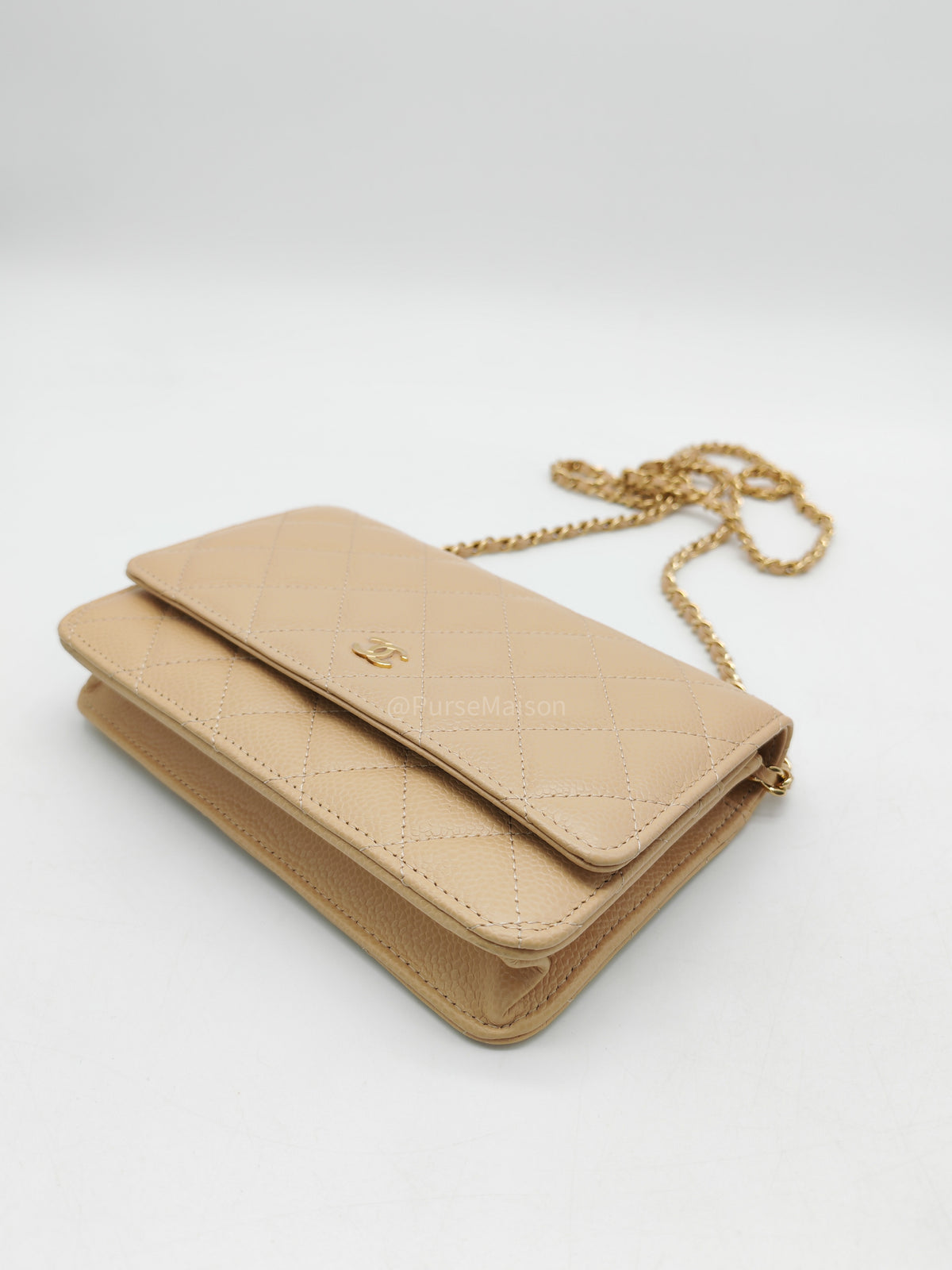 Chanel Classic Wallet On Chain (WOC) in Beige Clair Caviar Leather and Gold Hardware Microchip) | Purse Maison Luxury Bags Shop