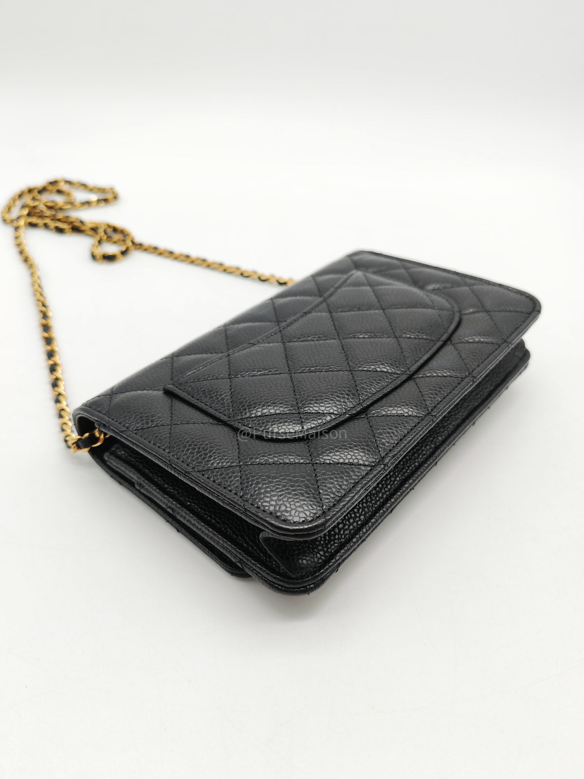 Chanel Classic Wallet On Chain (WOC) in Black Caviar Leather and Gold Hardware Microchip (P3****N8) | Purse Maison Luxury Bags Shop