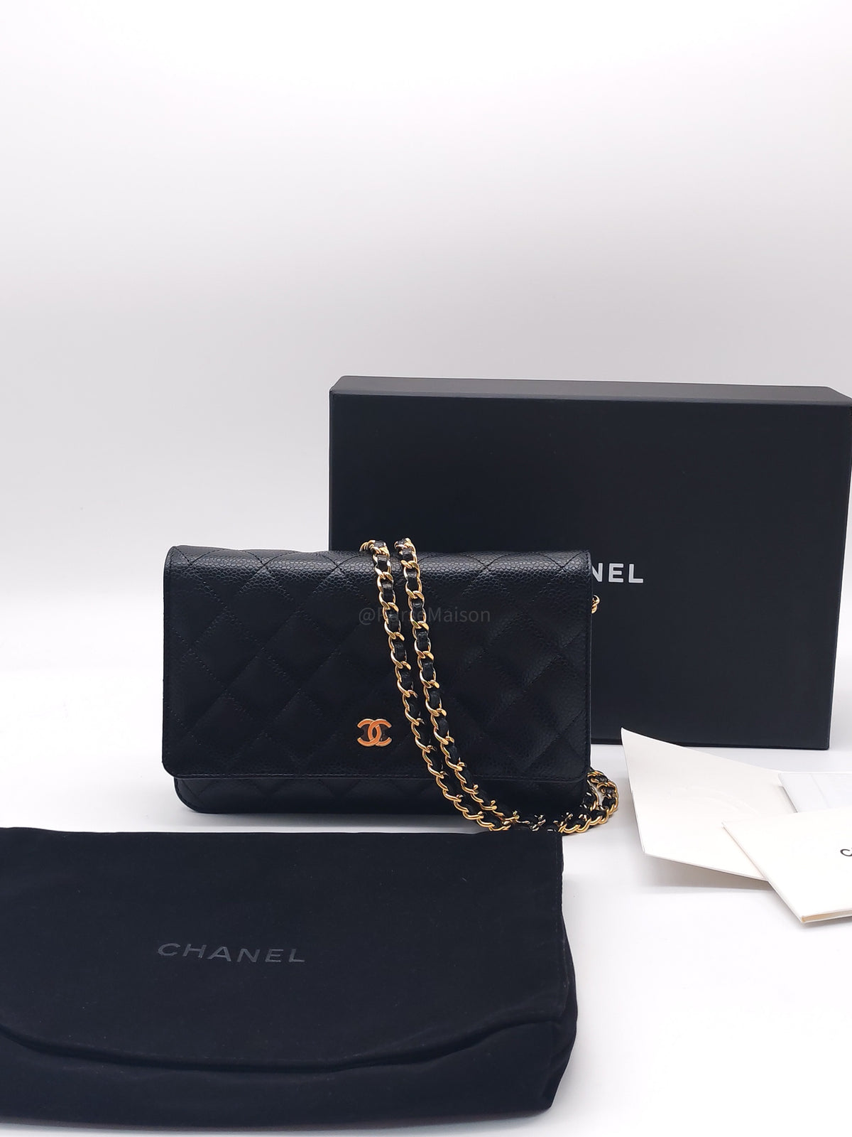 Chanel Classic Wallet on Chain (WOC) in Black Caviar Leather and Gold Hardware Microchip | Purse Maison Luxury Bags Shop