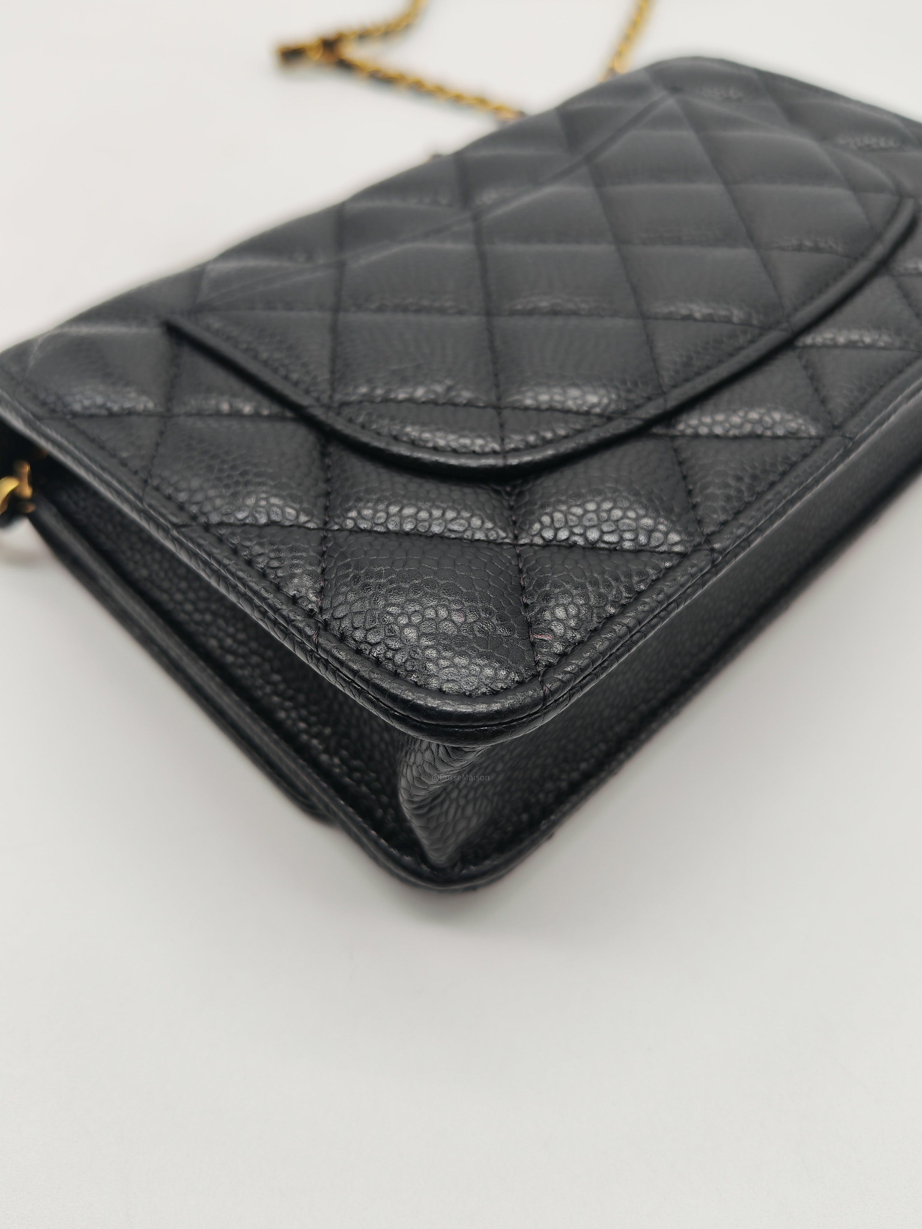 Chanel Classic Wallet on Chain (WOC) in Black Caviar Leather Gold Hardware Microchip (L6****54) | Purse Maison Luxury Bags Shop