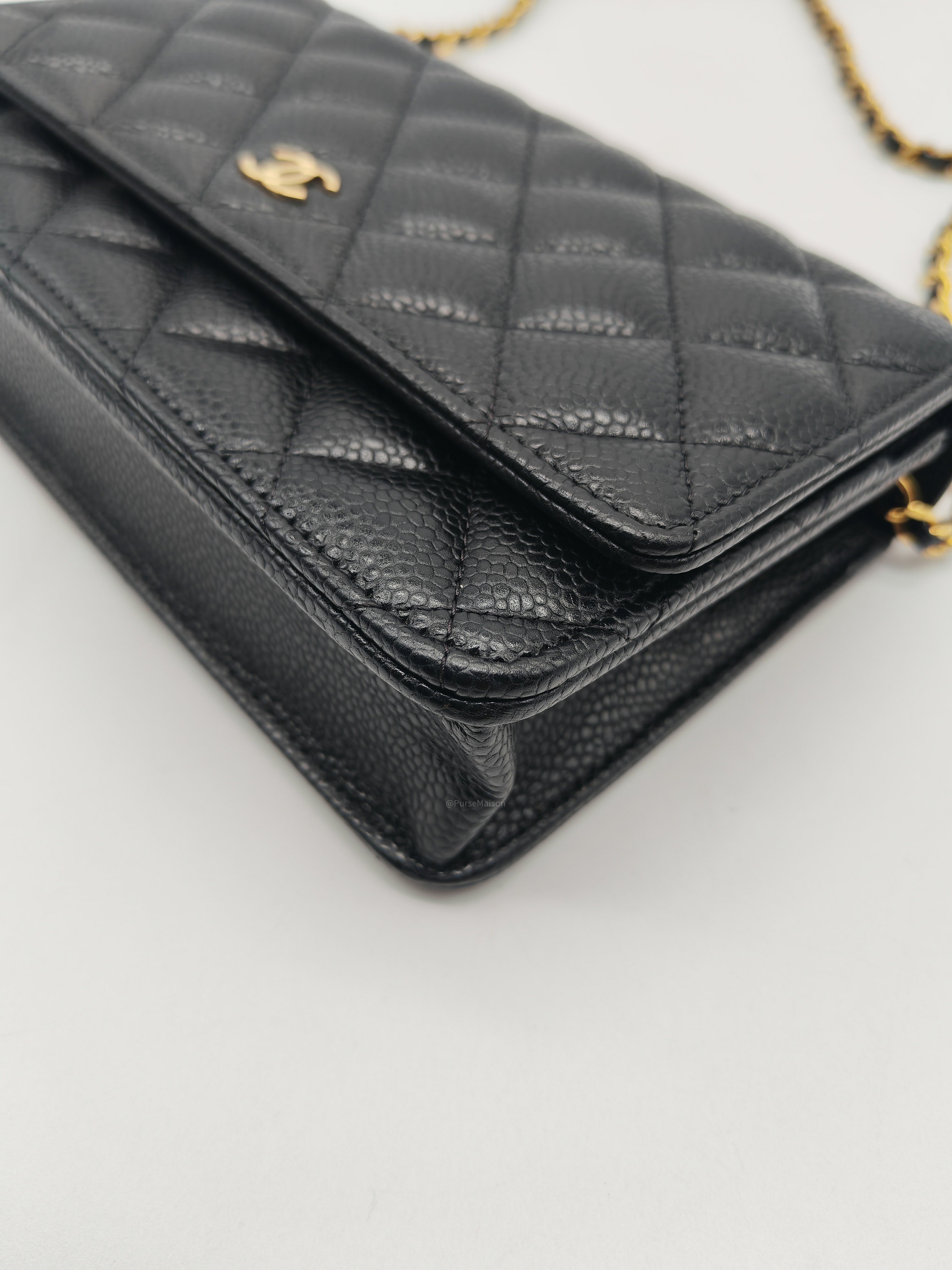 Chanel Classic Wallet on Chain (WOC) in Black Caviar Leather Gold Hardware Microchip (L6****54) | Purse Maison Luxury Bags Shop