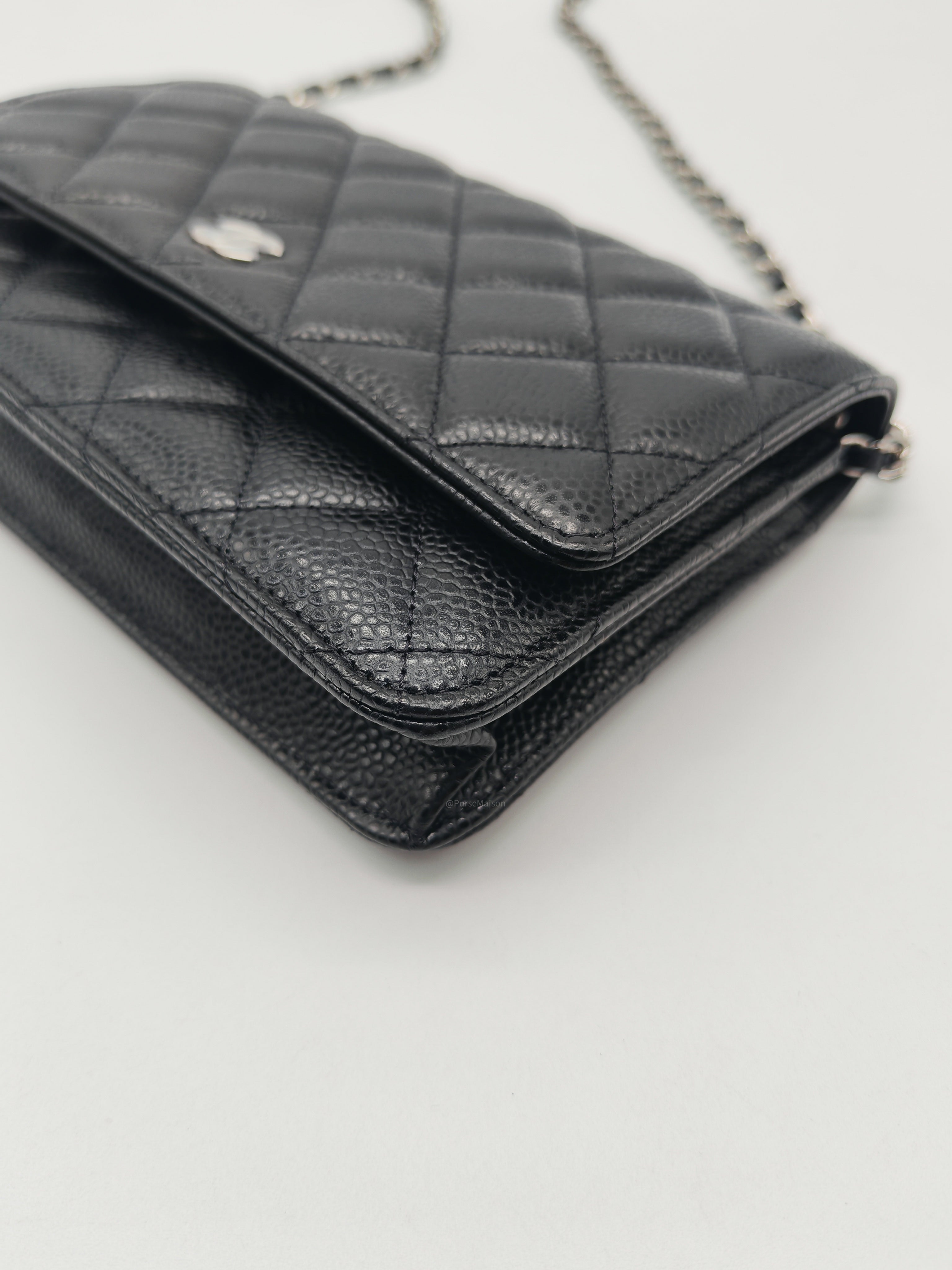 Chanel Classic Wallet on Chain (WOC) in Black Caviar Leather Silver Hardware (Series 30****85) | Purse Maison Luxury Bags Shop