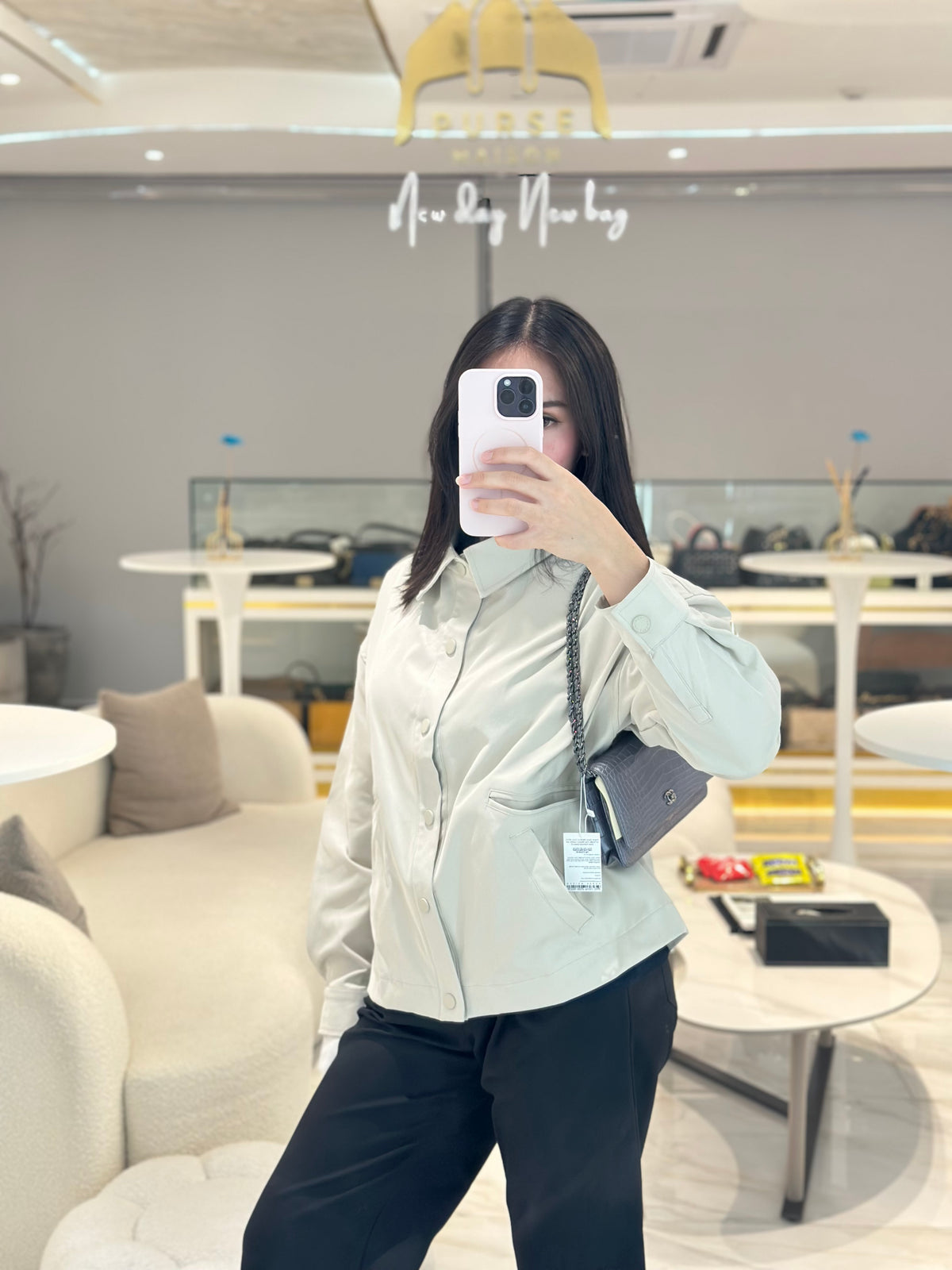 Chanel Classic Wallet on Chain (WOC) in Metallic Gray Alligator Leather and Silver Hardware Series 25 | Purse Maison Luxury Bags Shop