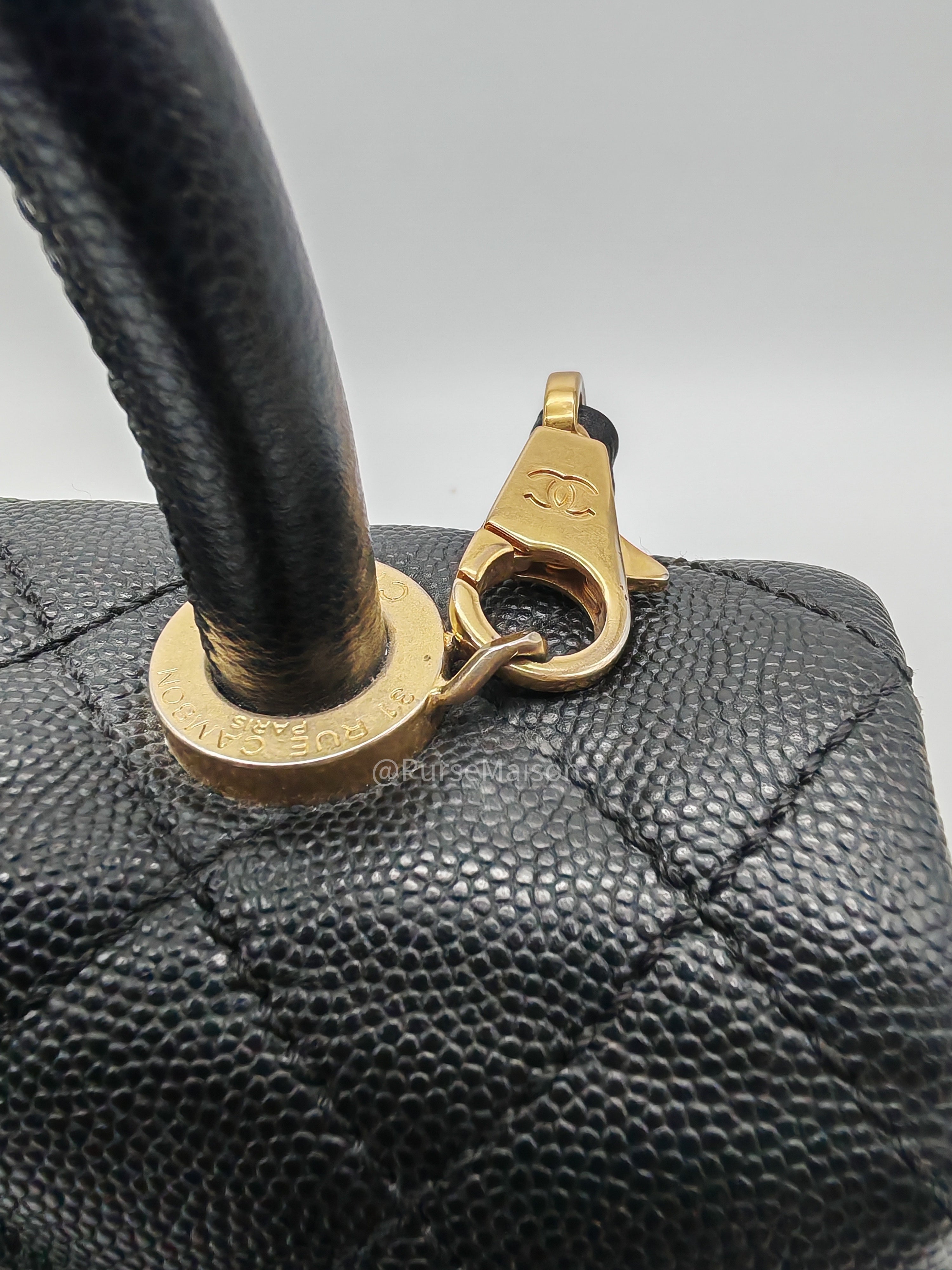 Chanel Coco Handle Small in Black Quilted Caviar Leather and Light Gold Hardware Series 24 | Purse Maison Luxury Bags Shop
