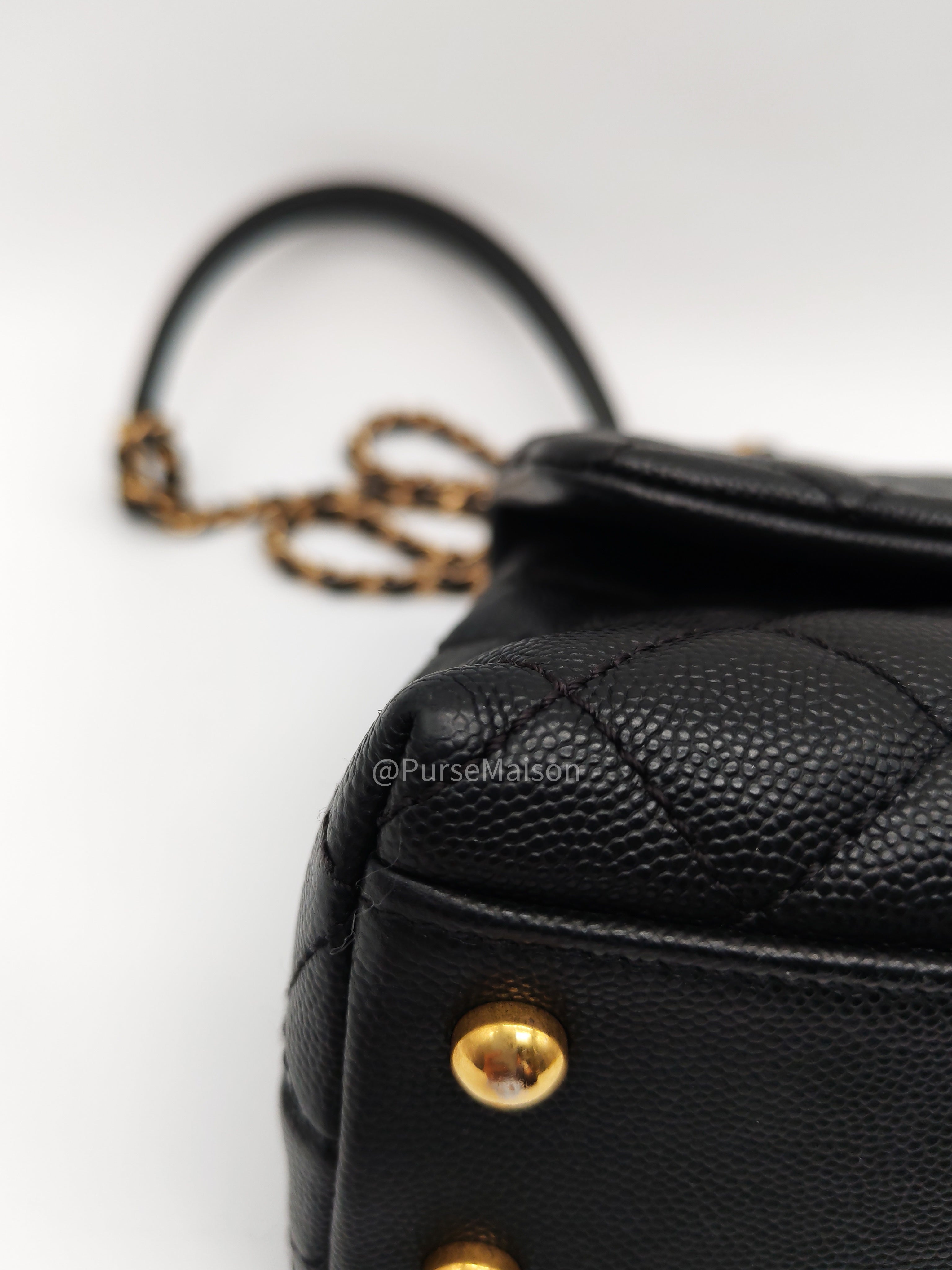 Chanel Coco Handle Small in Black Quilted Caviar Leather and Light Gold Hardware Series 24 | Purse Maison Luxury Bags Shop
