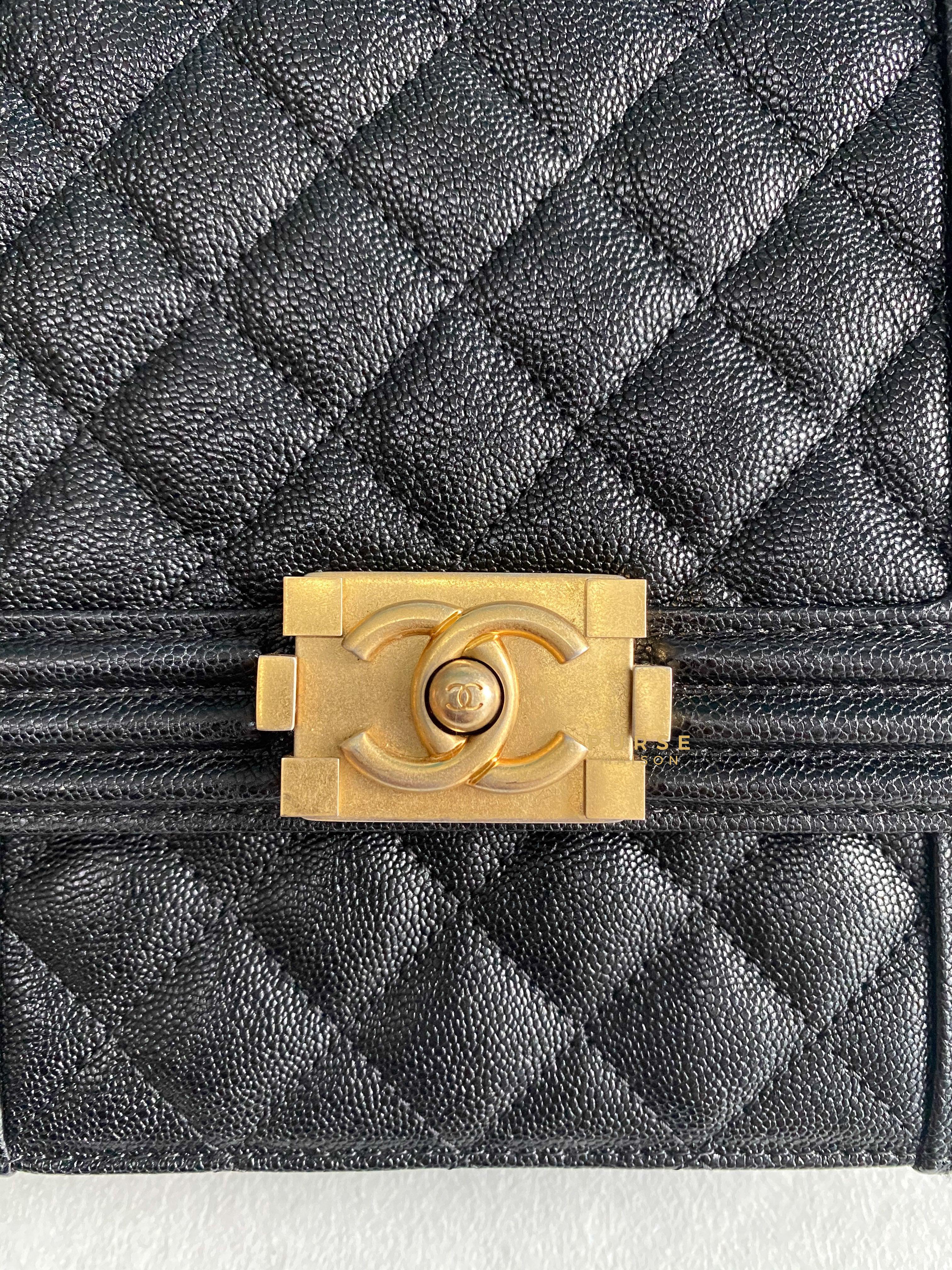 Chanel Cruise Boy North South in Black Caviar Leather and Aged Gold Hardware Series 26 | Purse Maison Luxury Bags Shop
