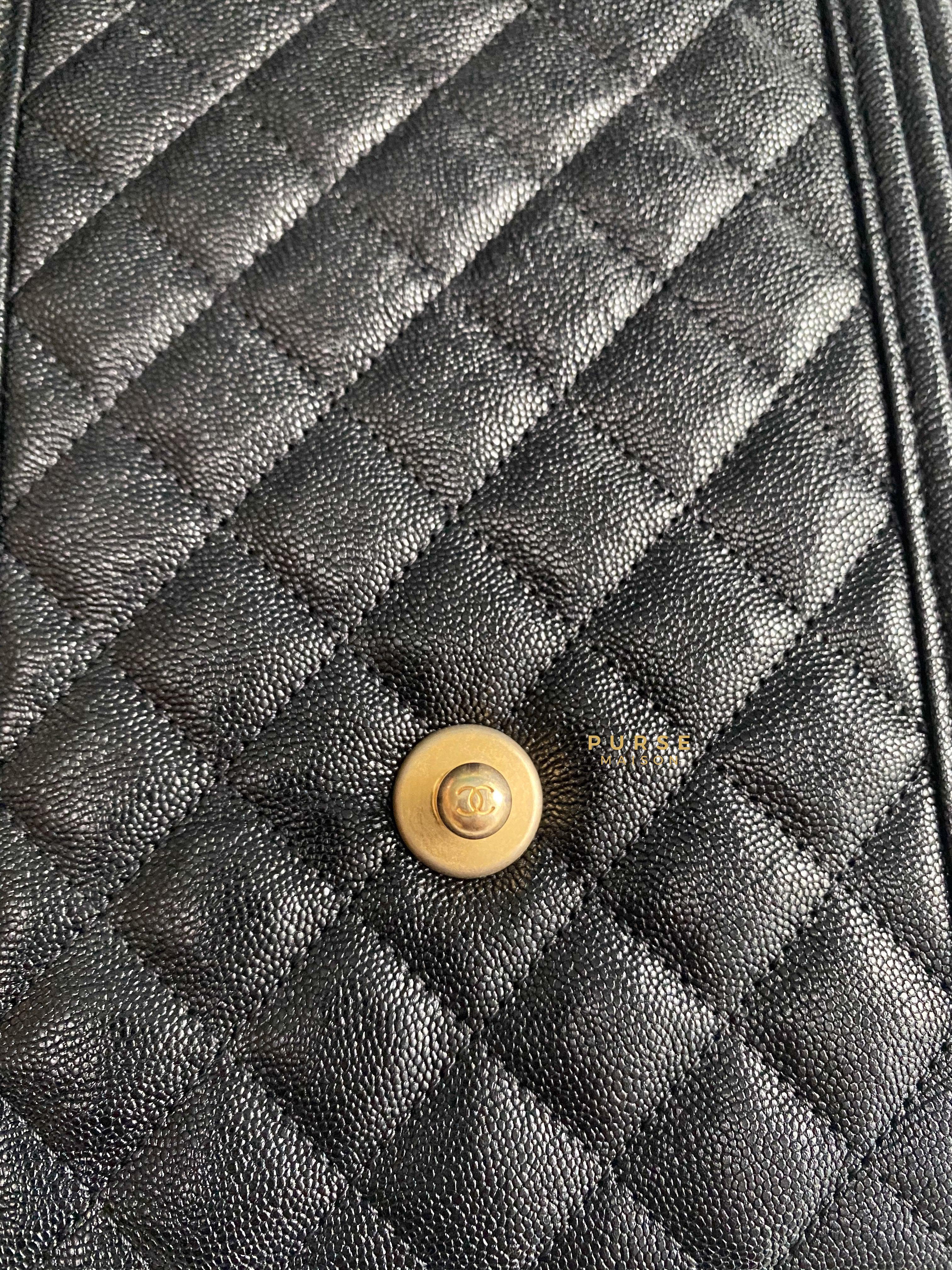 Chanel Cruise Boy North South in Black Caviar Leather and Aged Gold Hardware Series 26 | Purse Maison Luxury Bags Shop