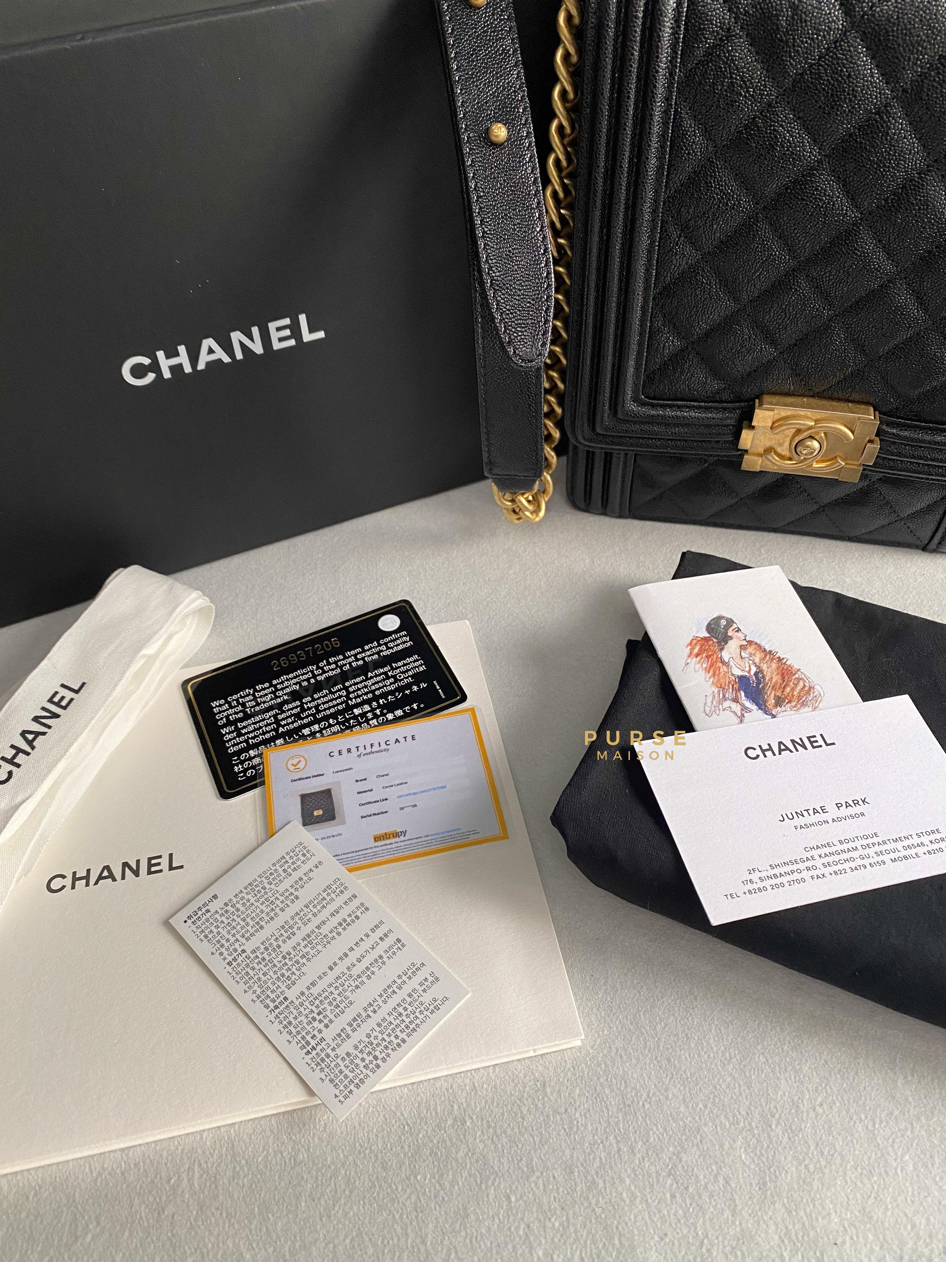 Chanel Cruise Boy North South in Black Caviar Leather and Aged Gold Hardware Series 26 | Purse Maison Luxury Bags Shop