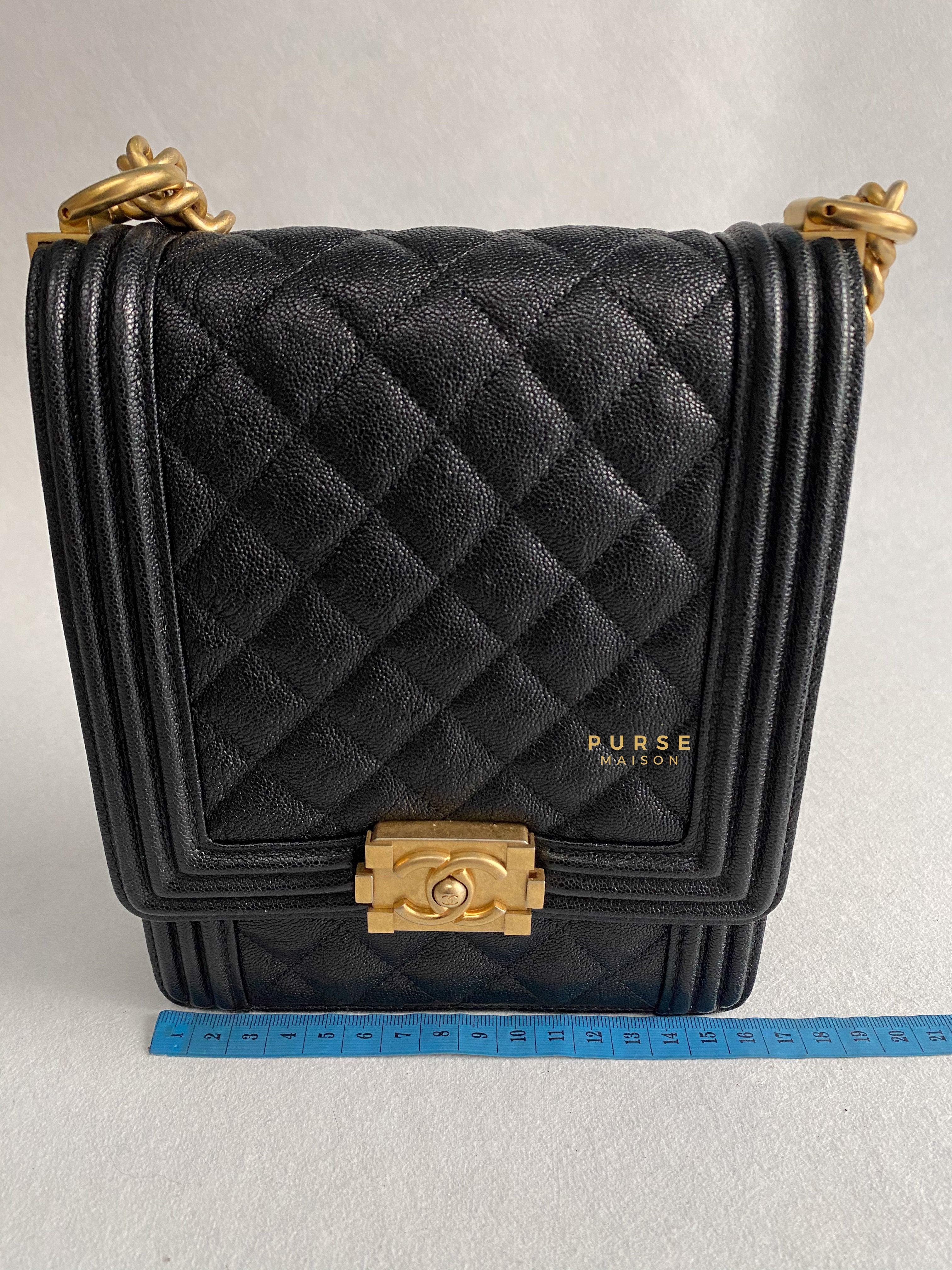 Chanel Cruise Boy North South in Black Caviar Leather and Aged Gold Hardware Series 26 | Purse Maison Luxury Bags Shop