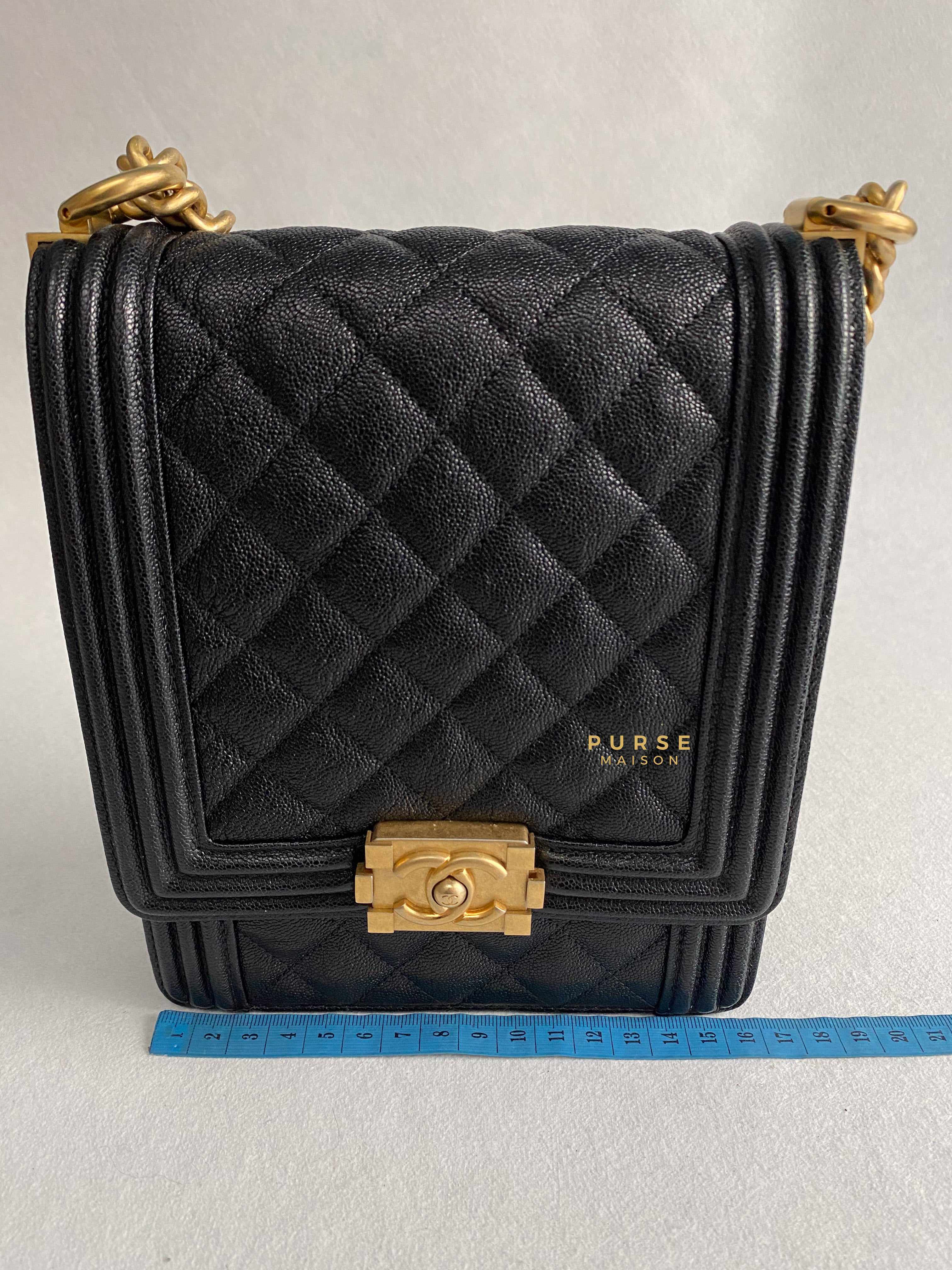 Chanel Cruise Boy North South in Black Caviar Leather and Aged Gold Hardware Series 26 | Purse Maison Luxury Bags Shop