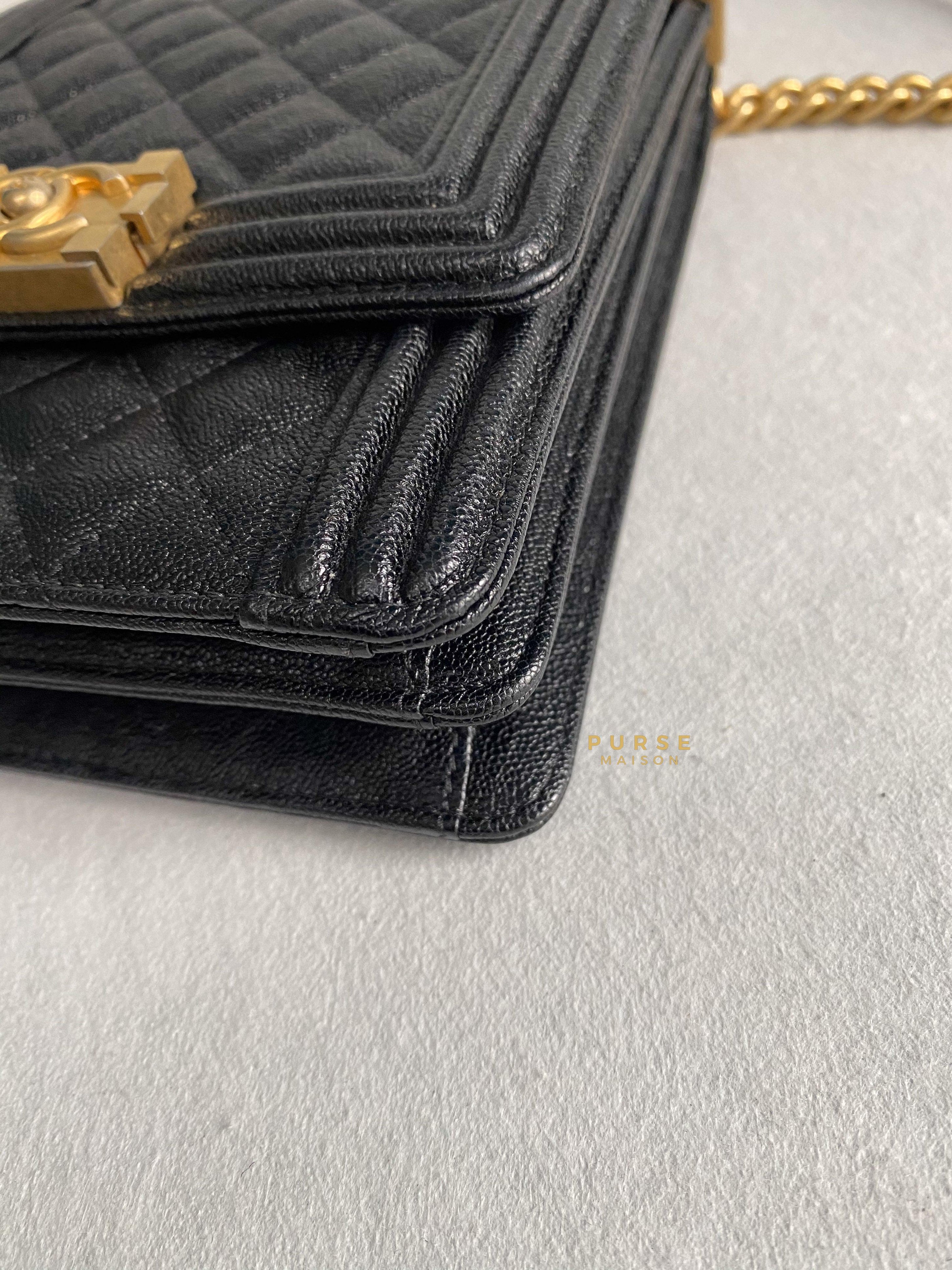 Chanel Cruise Boy North South in Black Caviar Leather and Aged Gold Hardware Series 26 | Purse Maison Luxury Bags Shop