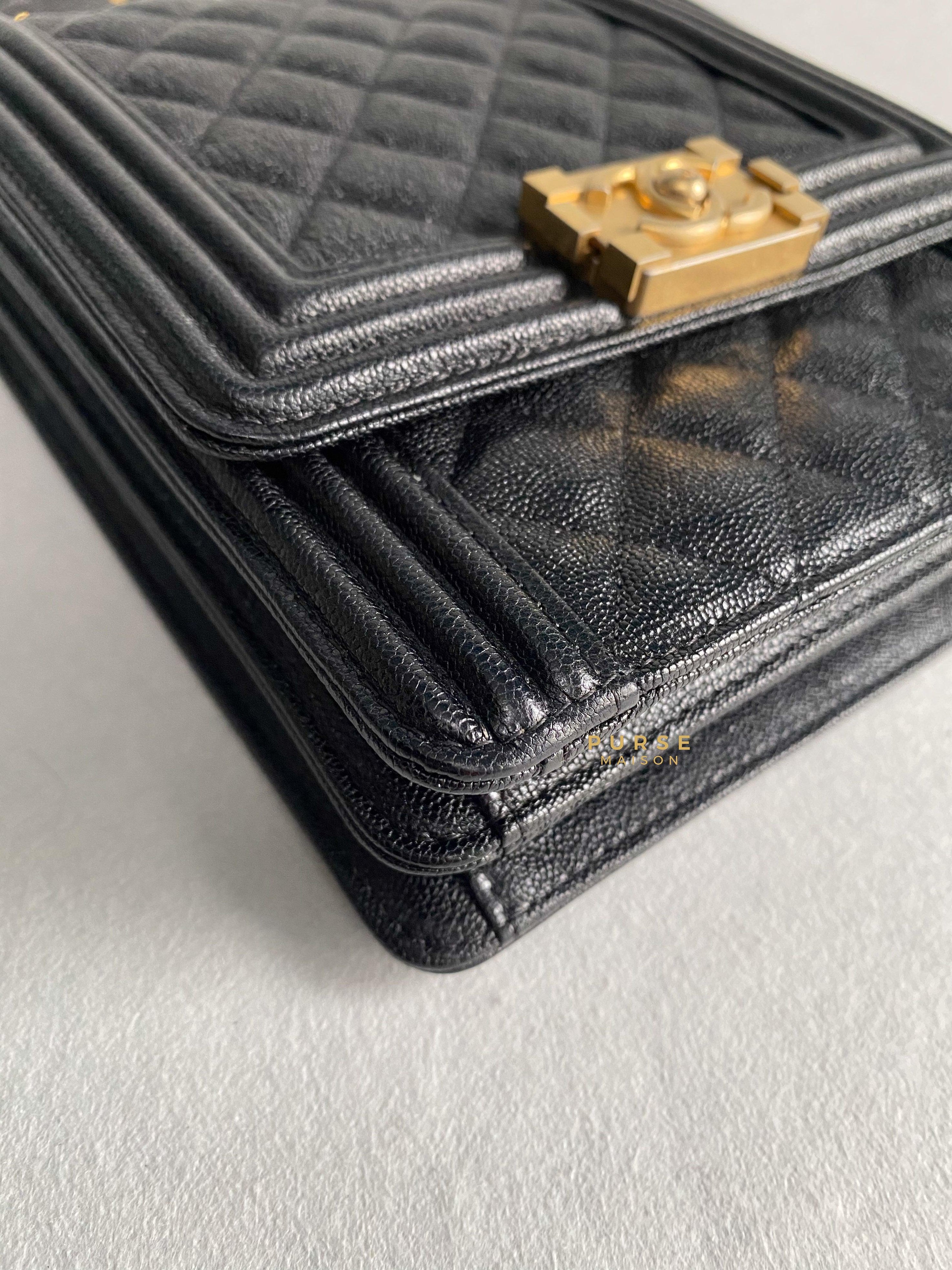 Chanel Cruise Boy North South in Black Caviar Leather and Aged Gold Hardware Series 26 | Purse Maison Luxury Bags Shop