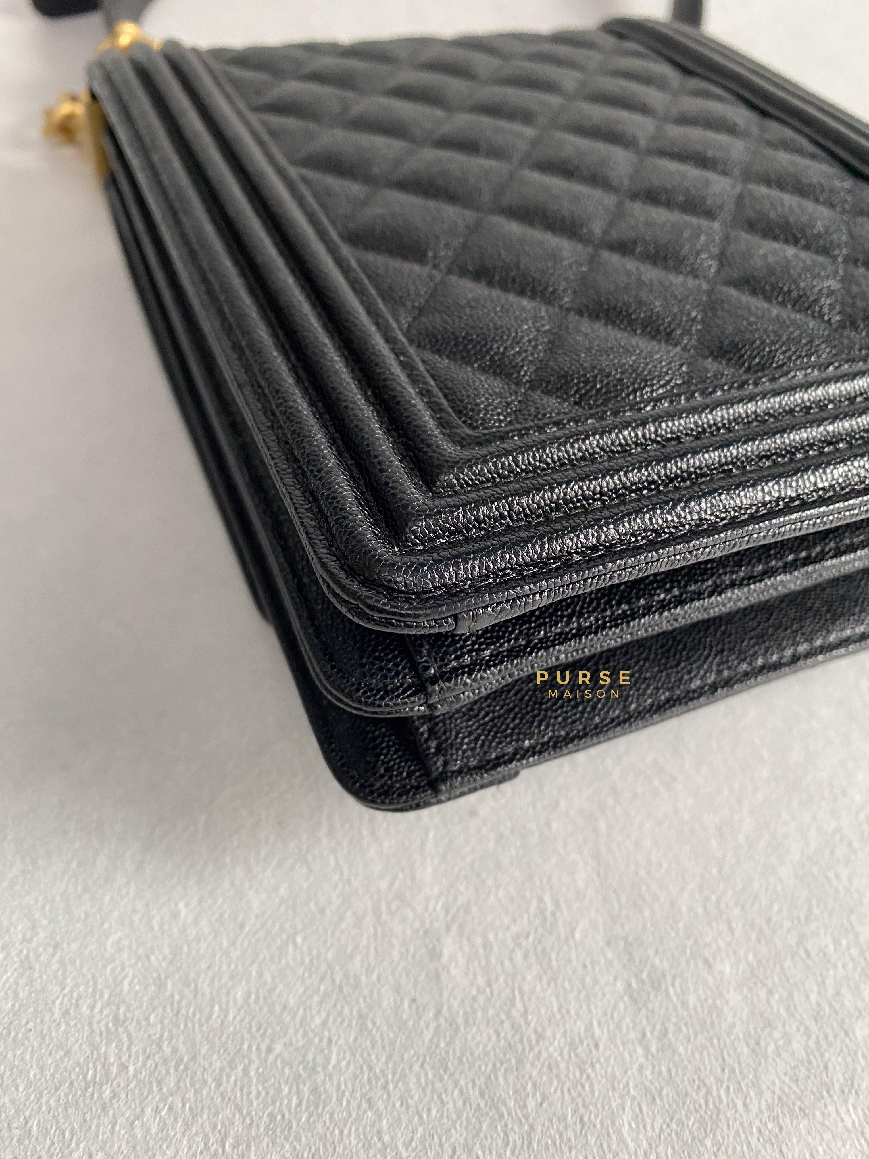 Chanel Cruise Boy North South in Black Caviar Leather and Aged Gold Hardware Series 26 | Purse Maison Luxury Bags Shop