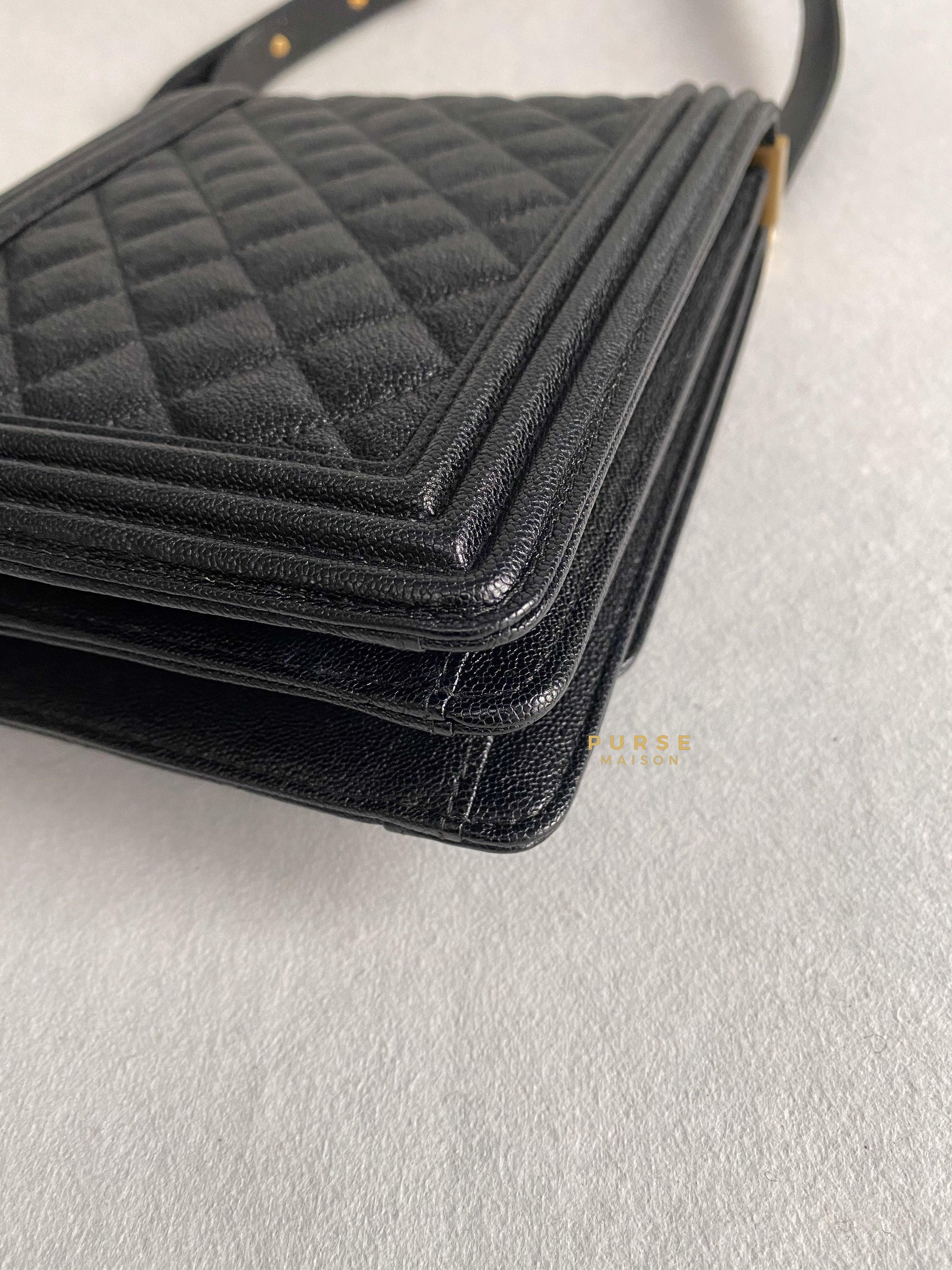 Chanel Cruise Boy North South in Black Caviar Leather and Aged Gold Hardware Series 26 | Purse Maison Luxury Bags Shop
