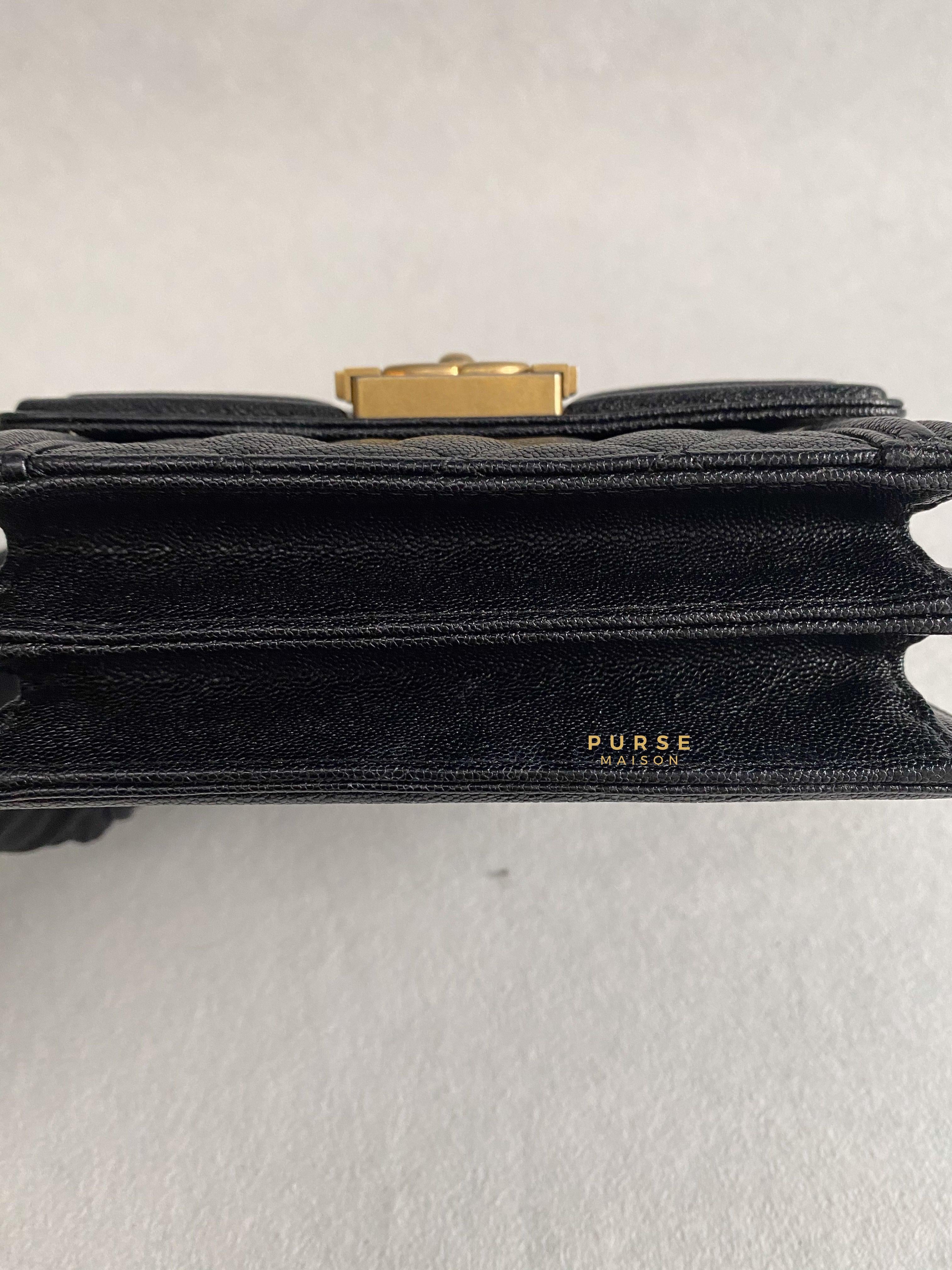 Chanel Cruise Boy North South in Black Caviar Leather and Aged Gold Hardware Series 26 | Purse Maison Luxury Bags Shop
