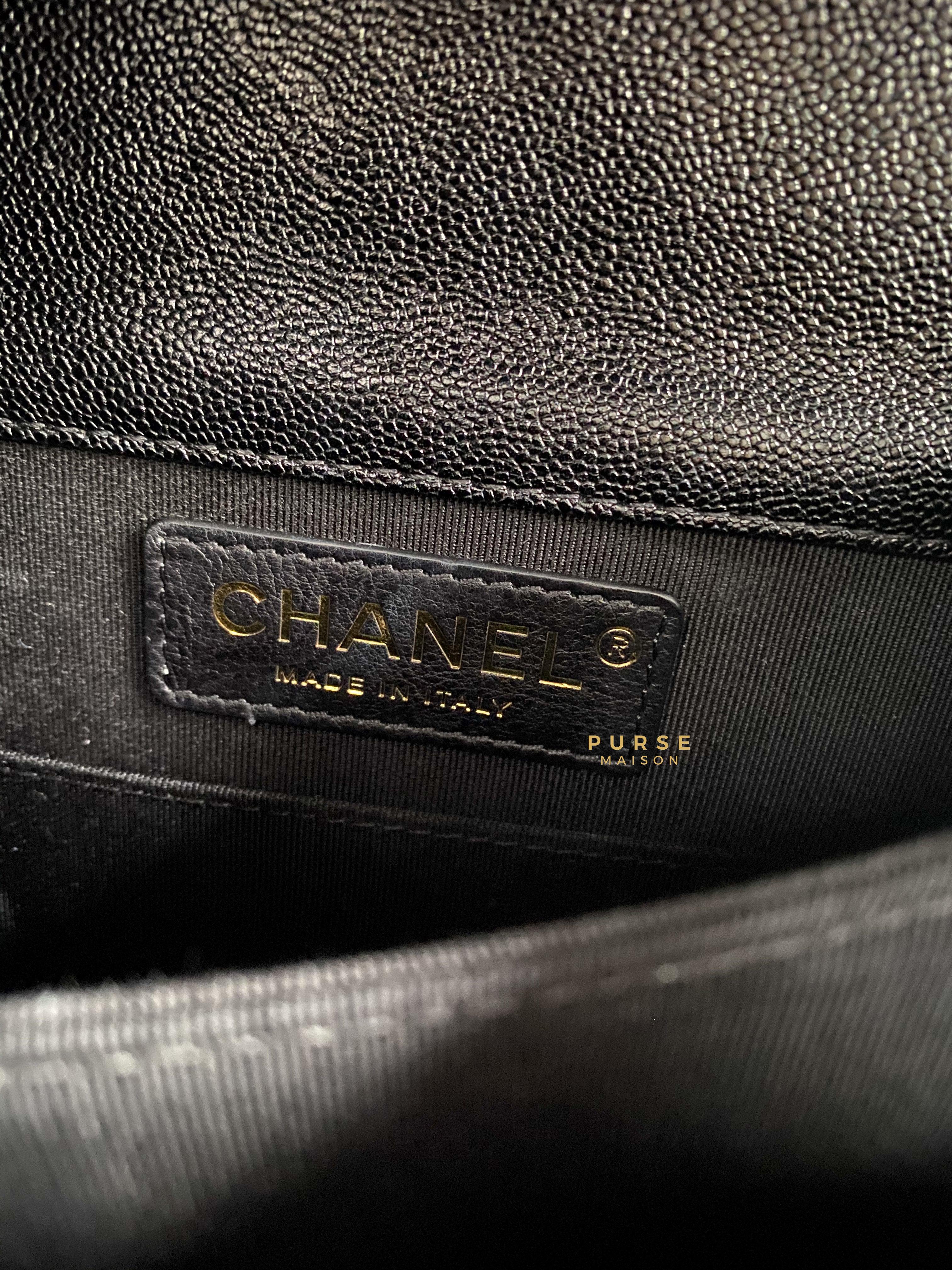 Chanel Cruise Boy North South in Black Caviar Leather and Aged Gold Hardware Series 26 | Purse Maison Luxury Bags Shop