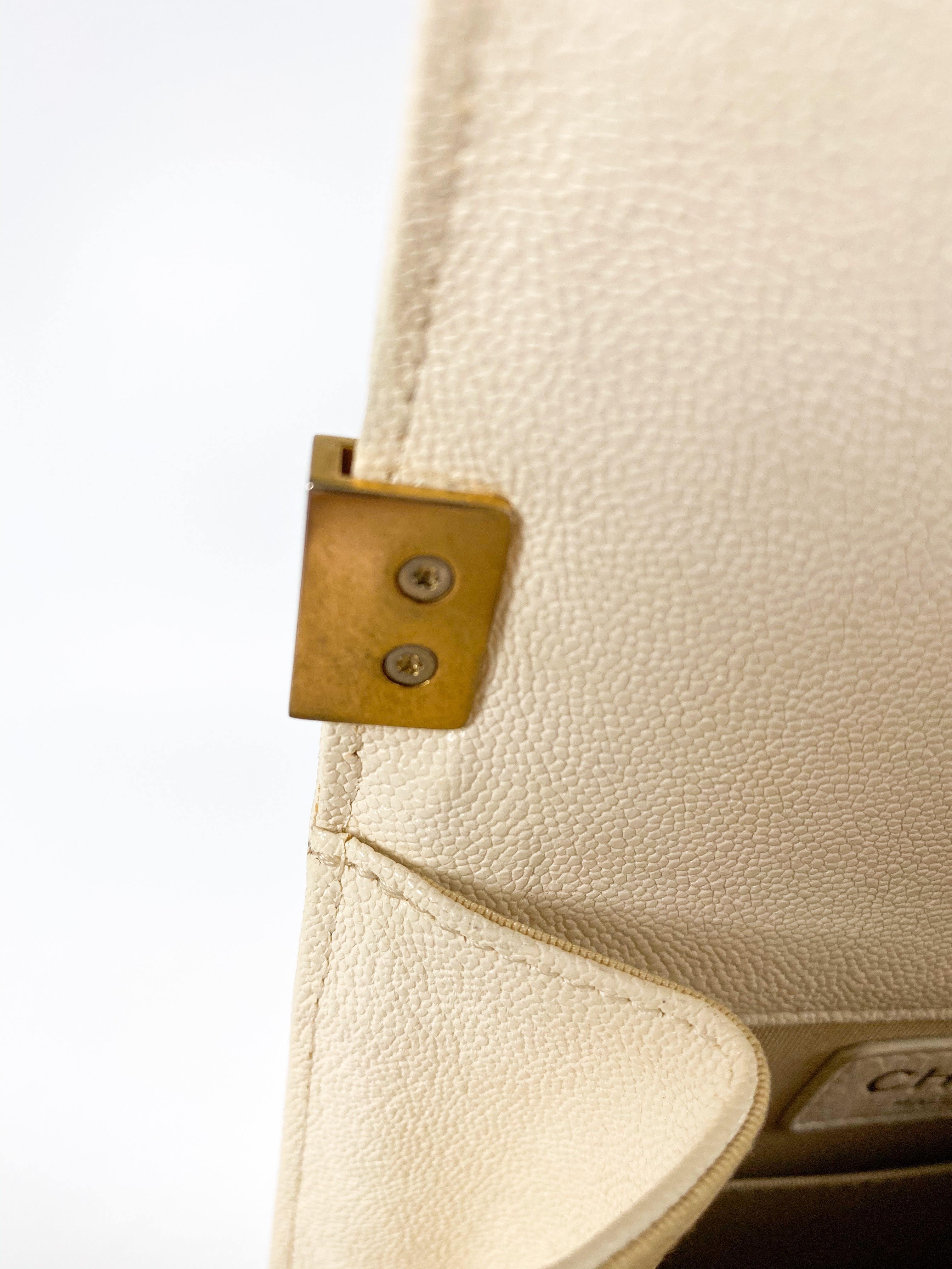 Chanel Cruise Boy North South in White Caviar Leather and Aged Gold Hardware Series 26