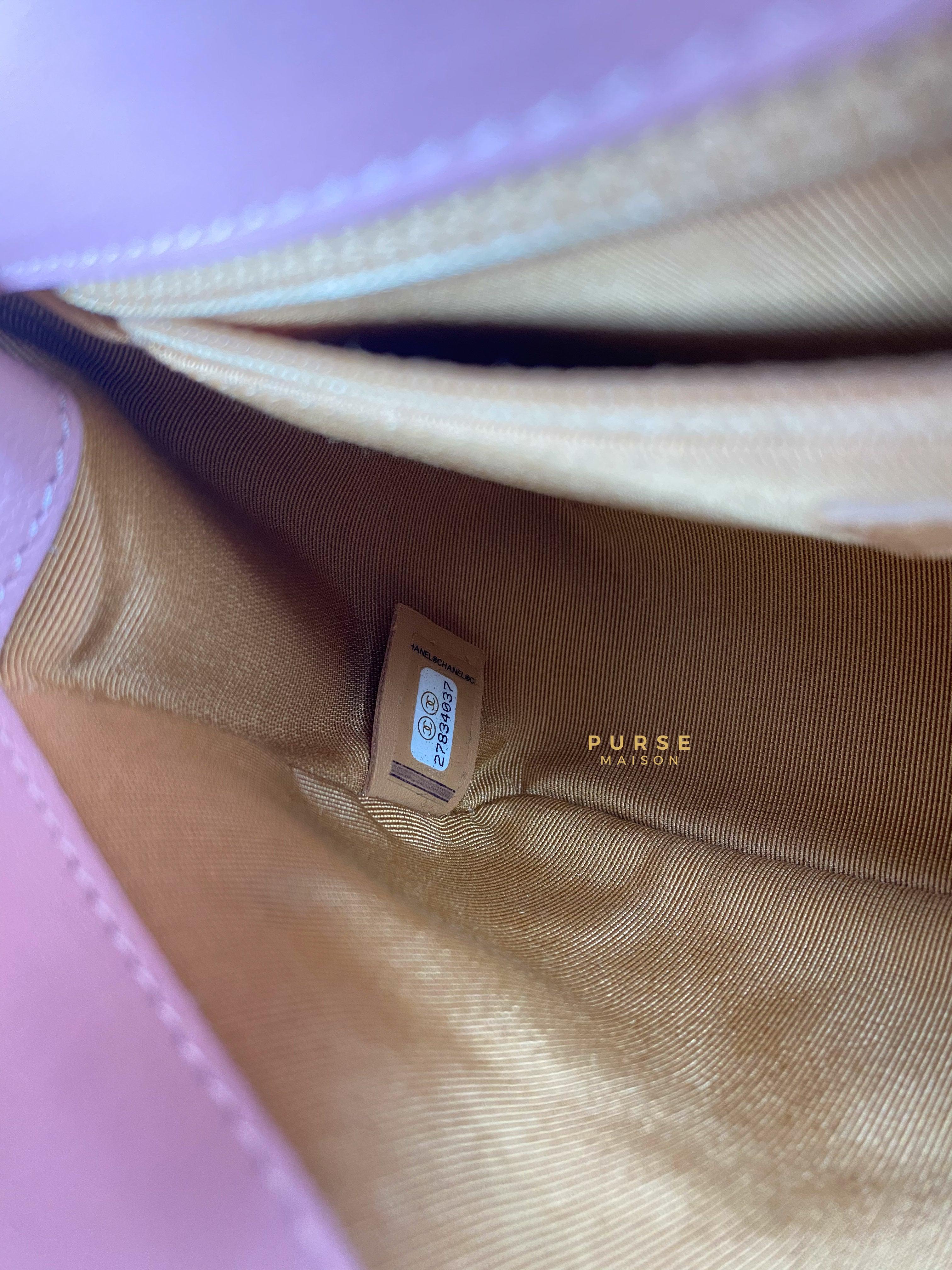 Chanel Curved Flap Bag in Baby Pink Calfskin and Aged Gold Hardware Series 27 | Purse Maison Luxury Bags Shop