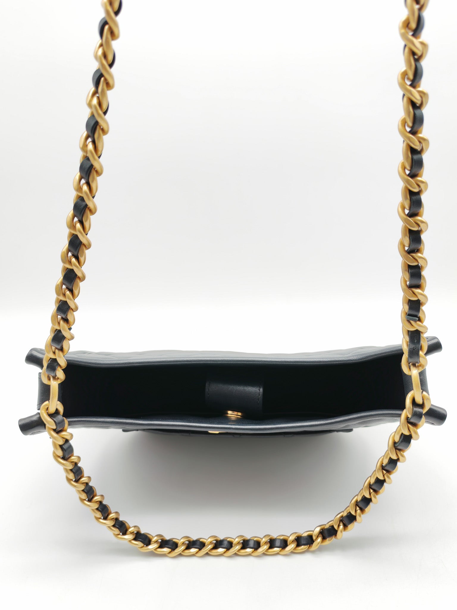Chanel Curvy Mood Hobo Bag in Black Quilted Calfskin Leather and Aged Gold Hardware Microchip | Purse Maison Luxury Bags Shop