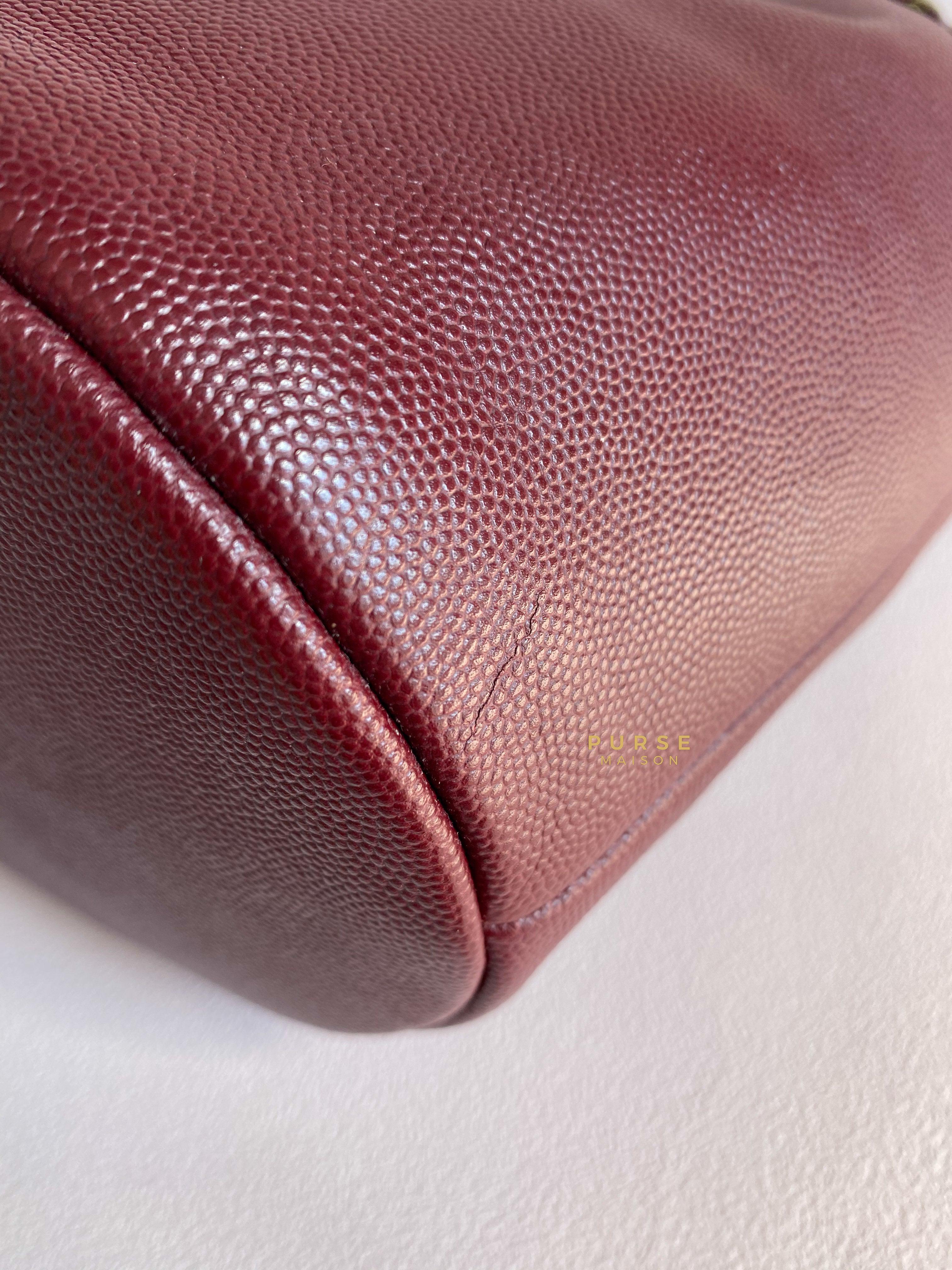 Chanel Deauville Drawstring Bucket Bag Medium Caviar Burgundy in Aged Gold Hardware Series 28 | Purse Maison Luxury Bags Shop