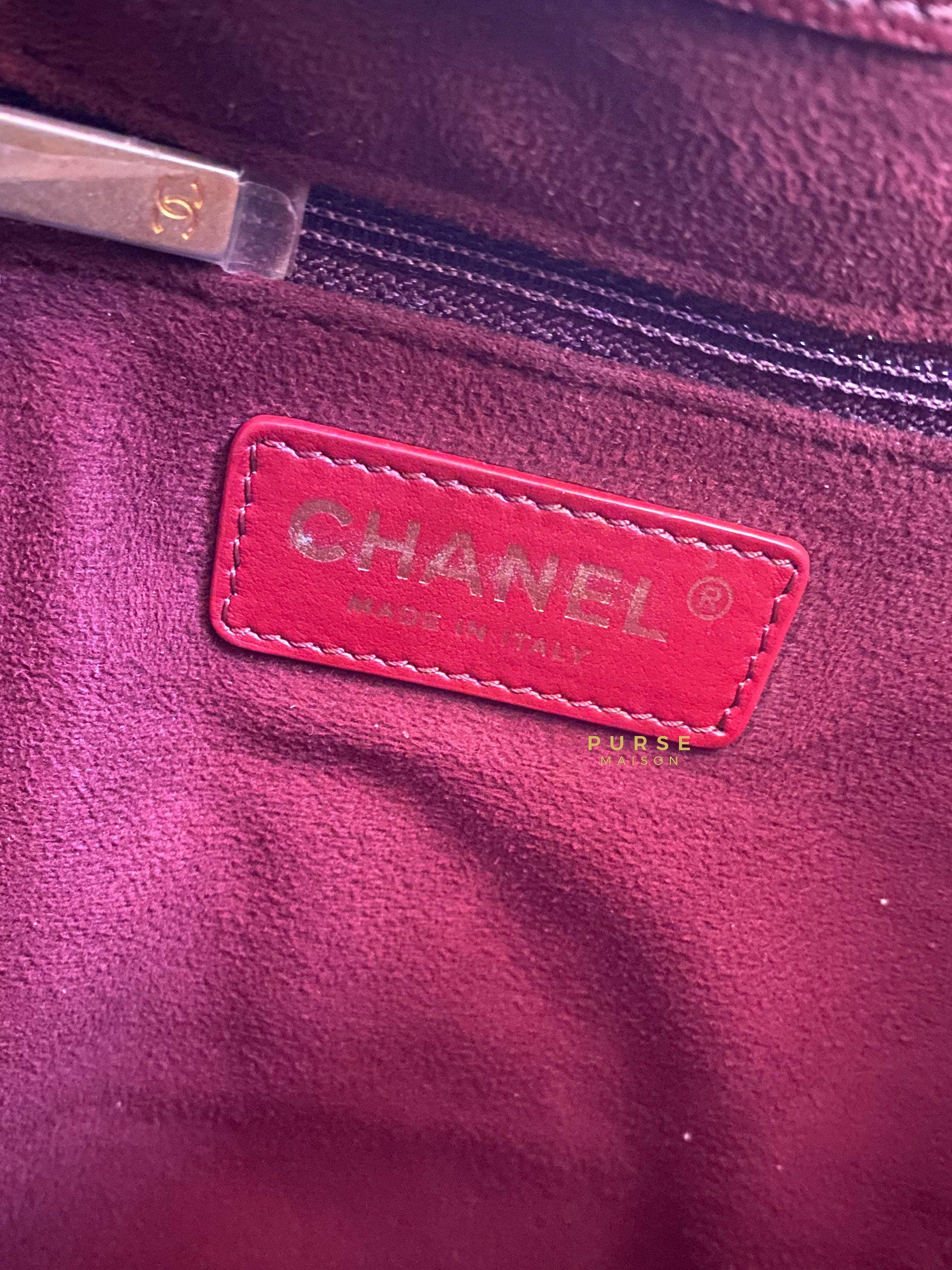 Chanel Deauville Drawstring Bucket Bag Medium Caviar Burgundy in Aged Gold Hardware Series 28 | Purse Maison Luxury Bags Shop