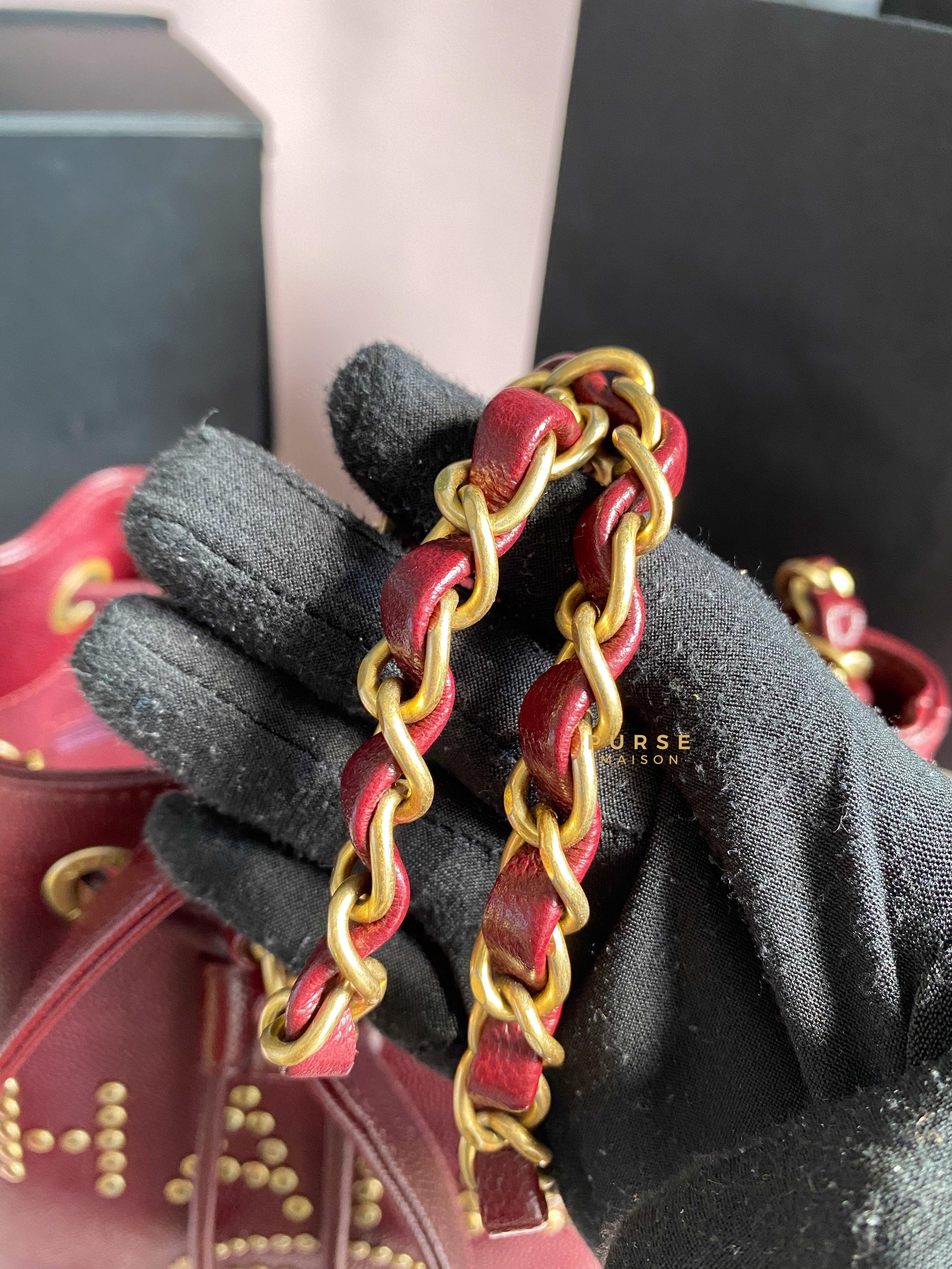 Chanel Deauville Drawstring Bucket Bag Medium Caviar Burgundy in Aged Gold Hardware Series 28 | Purse Maison Luxury Bags Shop