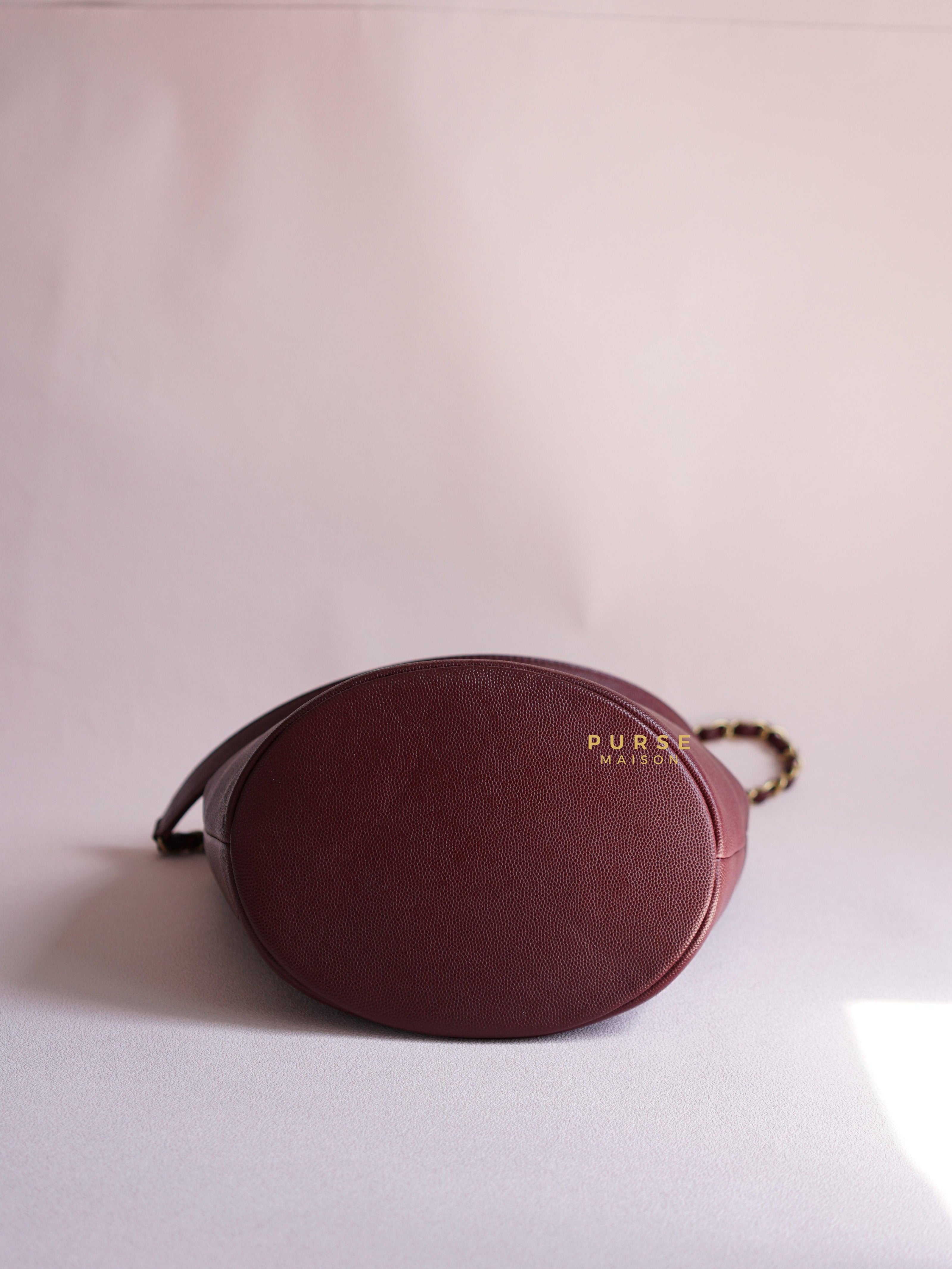 Chanel Deauville Drawstring Bucket Bag Medium Caviar Burgundy in Aged Gold Hardware Series 28 | Purse Maison Luxury Bags Shop
